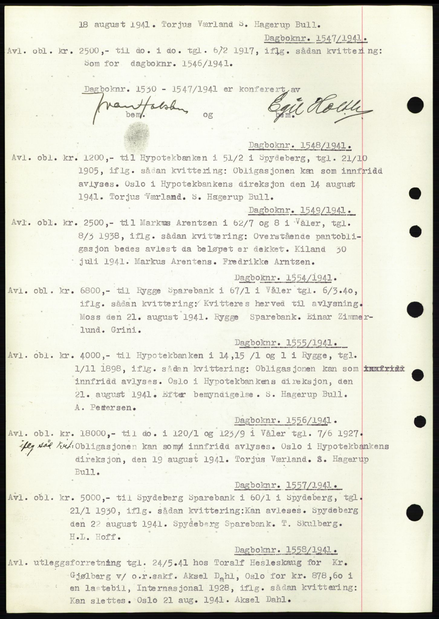 Moss sorenskriveri, SAO/A-10168: Pantebok nr. C10, 1938-1950, Dagboknr: 1547/1941