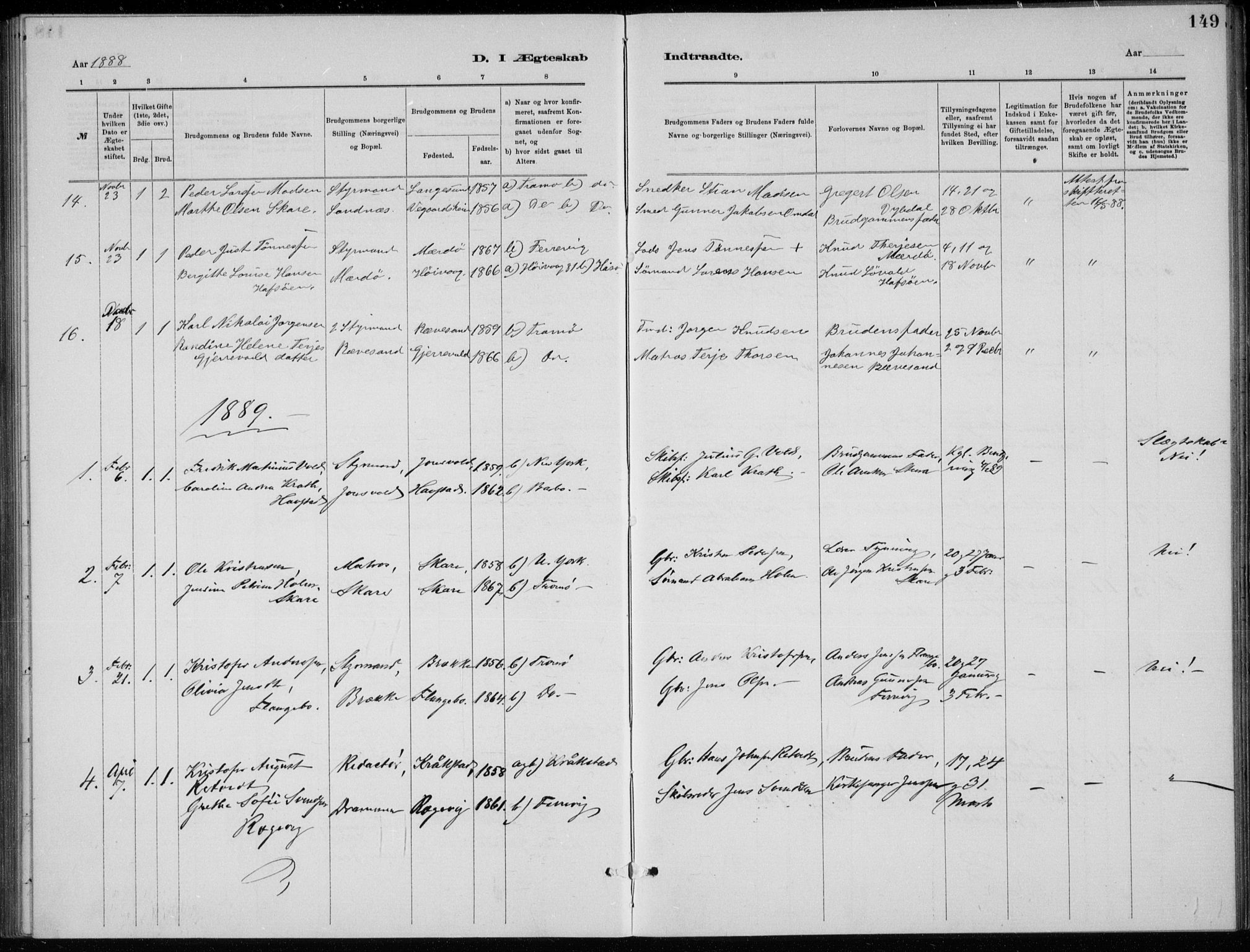Tromøy sokneprestkontor, SAK/1111-0041/F/Fb/L0005: Klokkerbok nr. B 5, 1877-1891, s. 149