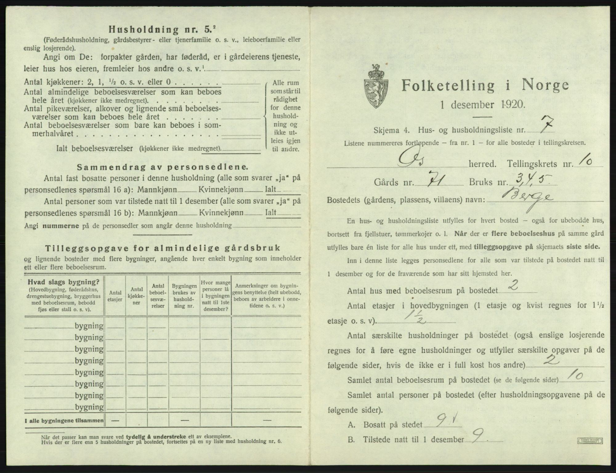 SAB, Folketelling 1920 for 1243 Os herred, 1920, s. 1089