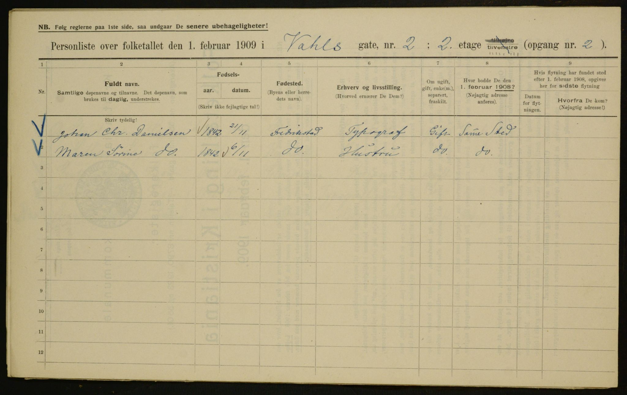 OBA, Kommunal folketelling 1.2.1909 for Kristiania kjøpstad, 1909, s. 110227