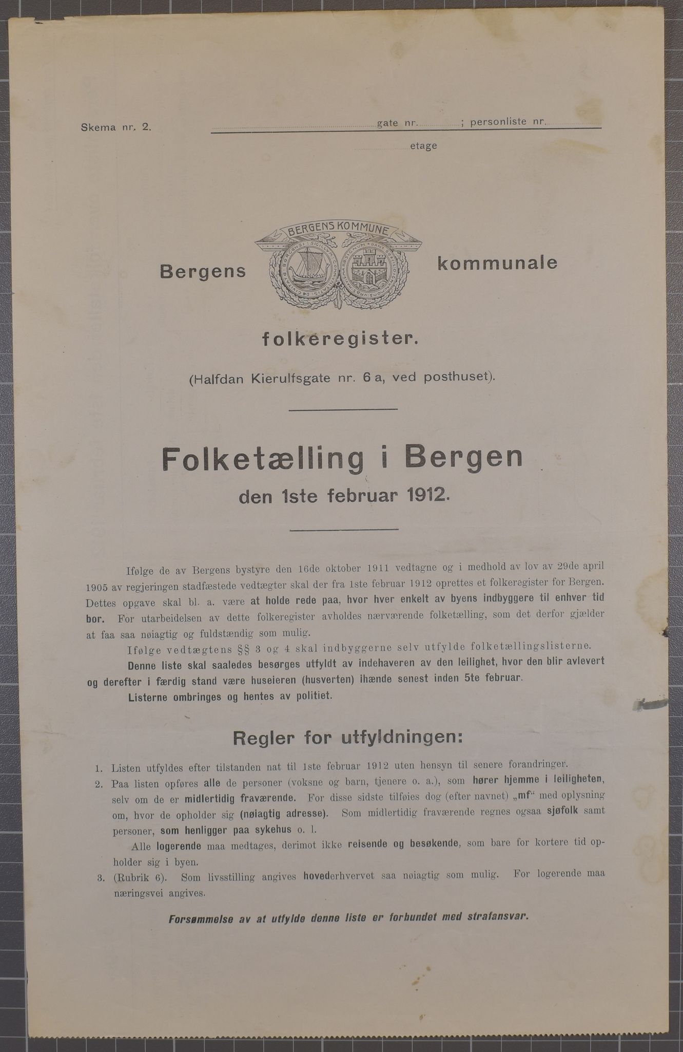 SAB, Kommunal folketelling 1912 for Bergen kjøpstad, 1912, s. 1445