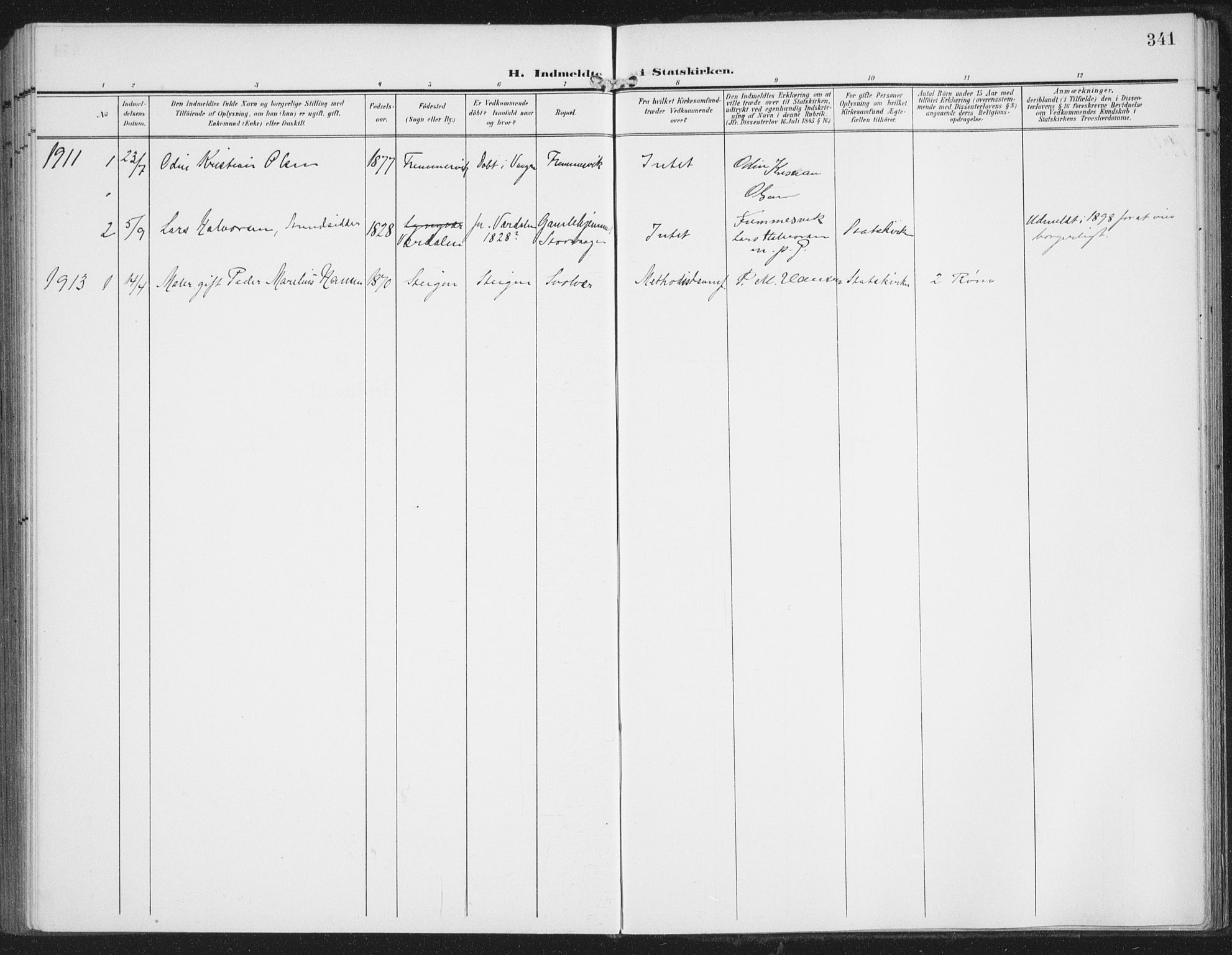 Ministerialprotokoller, klokkerbøker og fødselsregistre - Nordland, AV/SAT-A-1459/874/L1063: Ministerialbok nr. 874A07, 1907-1915, s. 341