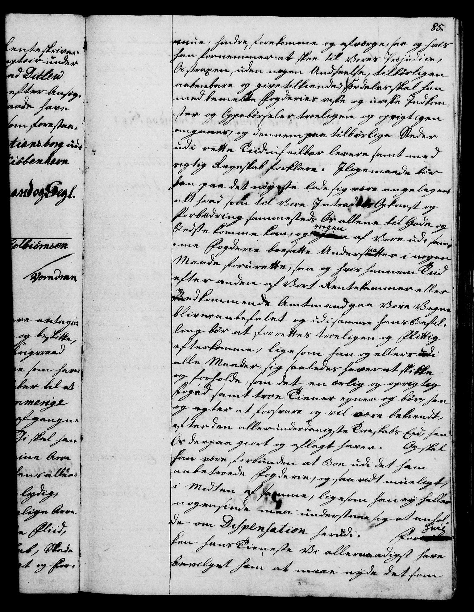 Rentekammeret, Kammerkanselliet, AV/RA-EA-3111/G/Gg/Gge/L0006: Norsk bestallingsprotokoll med register (merket RK 53.30), 1773-1814, s. 85