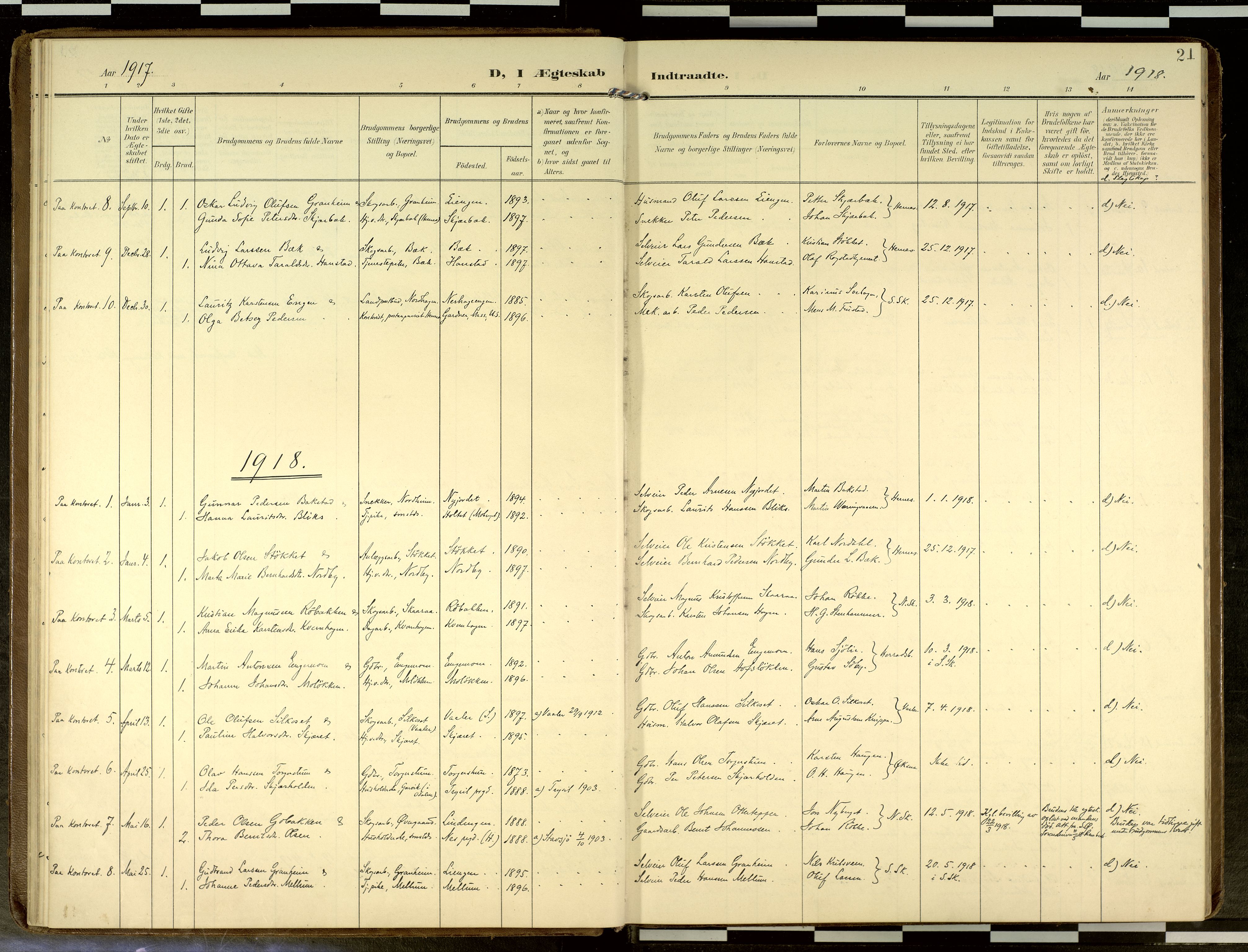 Elverum prestekontor, SAH/PREST-044/H/Ha/Haa/L0019: Ministerialbok nr. 19, 1903-1926, s. 21
