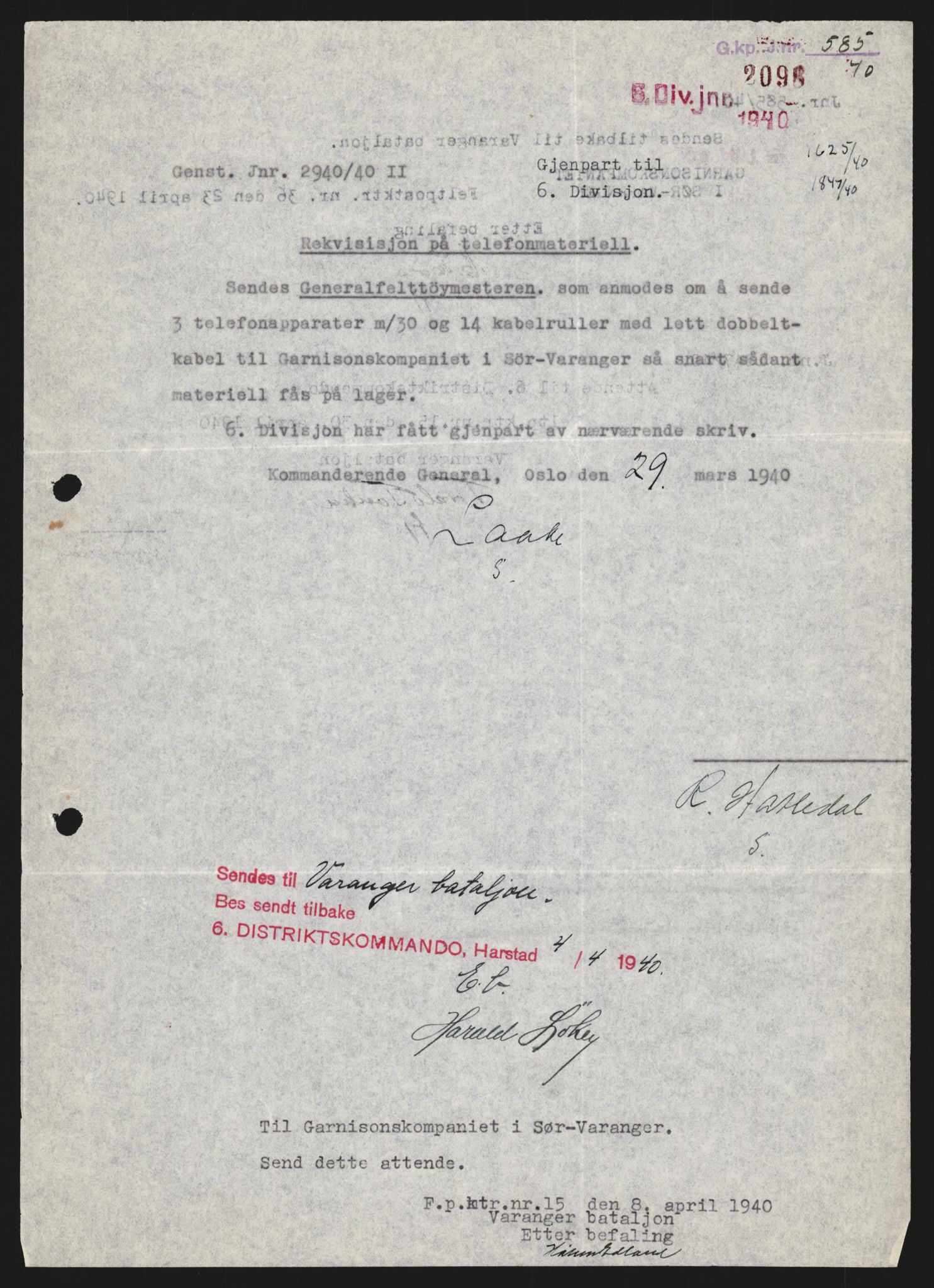 Forsvaret, Forsvarets krigshistoriske avdeling, AV/RA-RAFA-2017/Y/Yb/L0123: II-C-11-600  -  6. Divisjon med avdelinger, 1940, s. 95