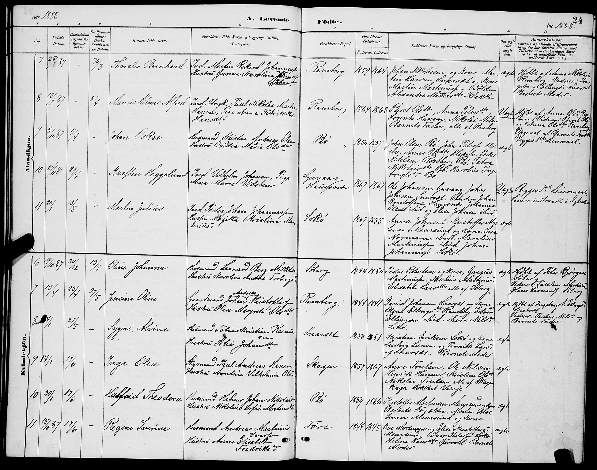 Ministerialprotokoller, klokkerbøker og fødselsregistre - Nordland, AV/SAT-A-1459/891/L1315: Klokkerbok nr. 891C04, 1886-1893, s. 24