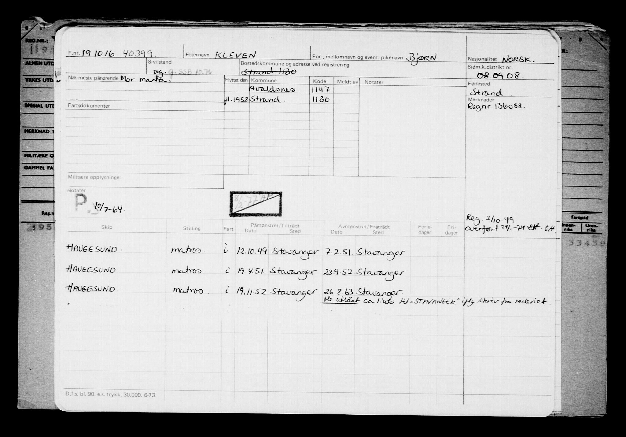 Direktoratet for sjømenn, AV/RA-S-3545/G/Gb/L0143: Hovedkort, 1916, s. 305