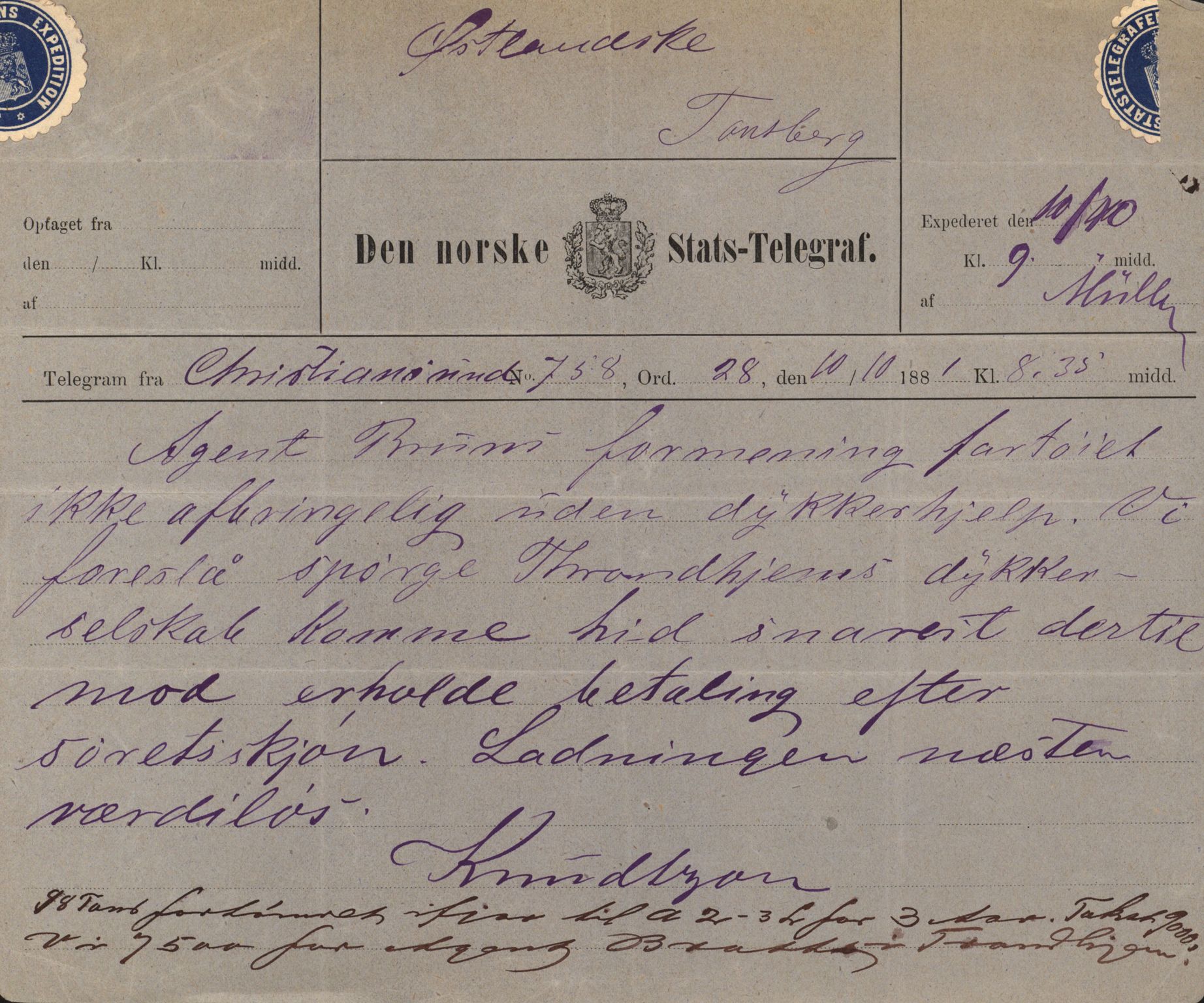 Pa 63 - Østlandske skibsassuranceforening, VEMU/A-1079/G/Ga/L0014/0004: Havaridokumenter / Bertrand, Frigga, Frank, Nordafjeld, 1881, s. 118