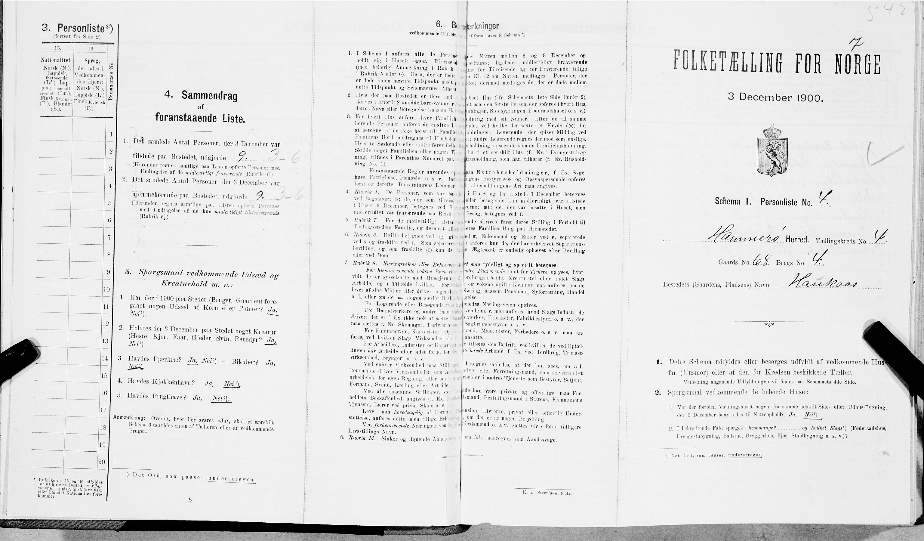 SAT, Folketelling 1900 for 1849 Hamarøy herred, 1900, s. 496