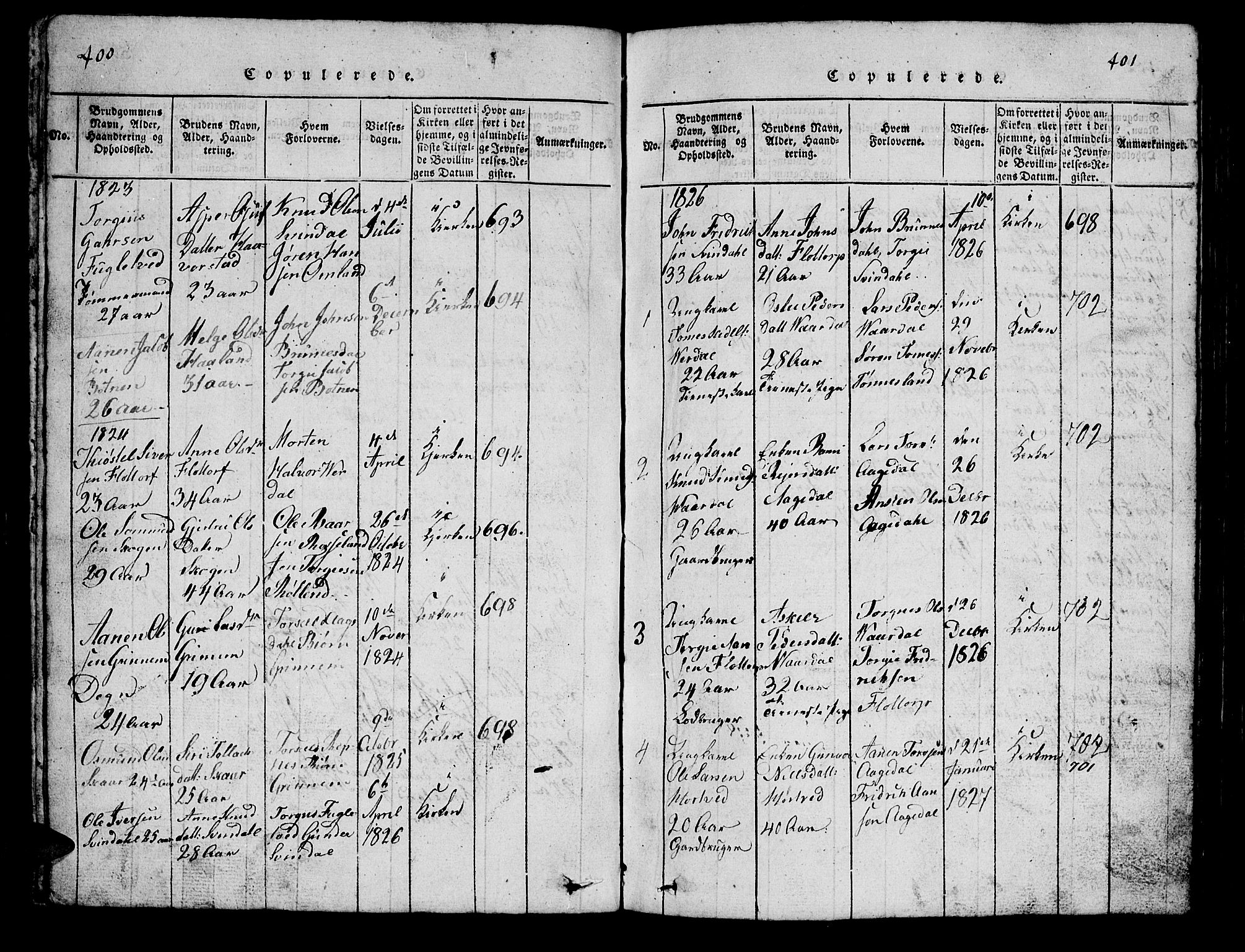 Bjelland sokneprestkontor, SAK/1111-0005/F/Fb/Fbc/L0001: Klokkerbok nr. B 1, 1815-1870, s. 400-401