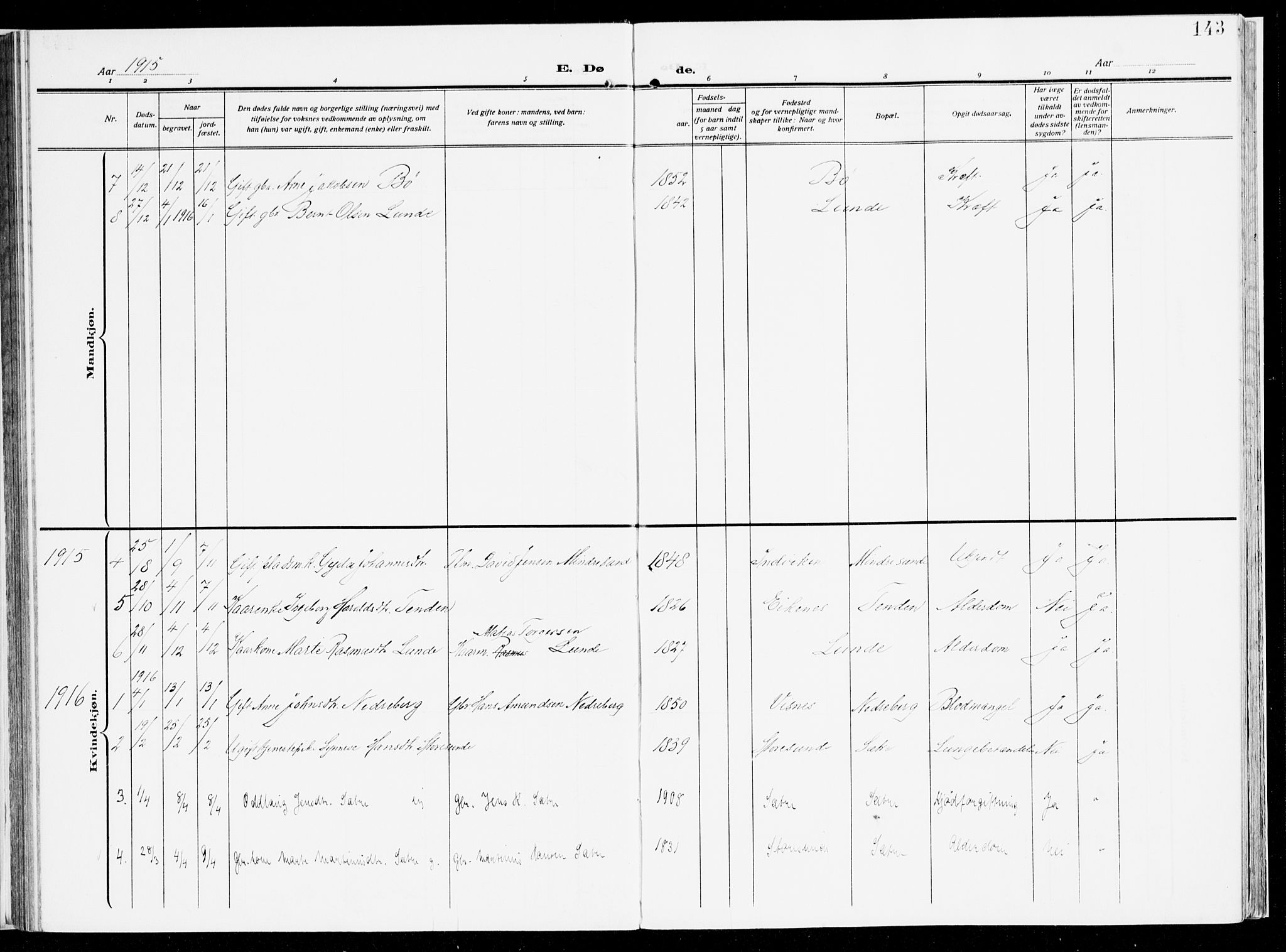 Stryn Sokneprestembete, AV/SAB-A-82501: Ministerialbok nr. B 2, 1908-1936, s. 143