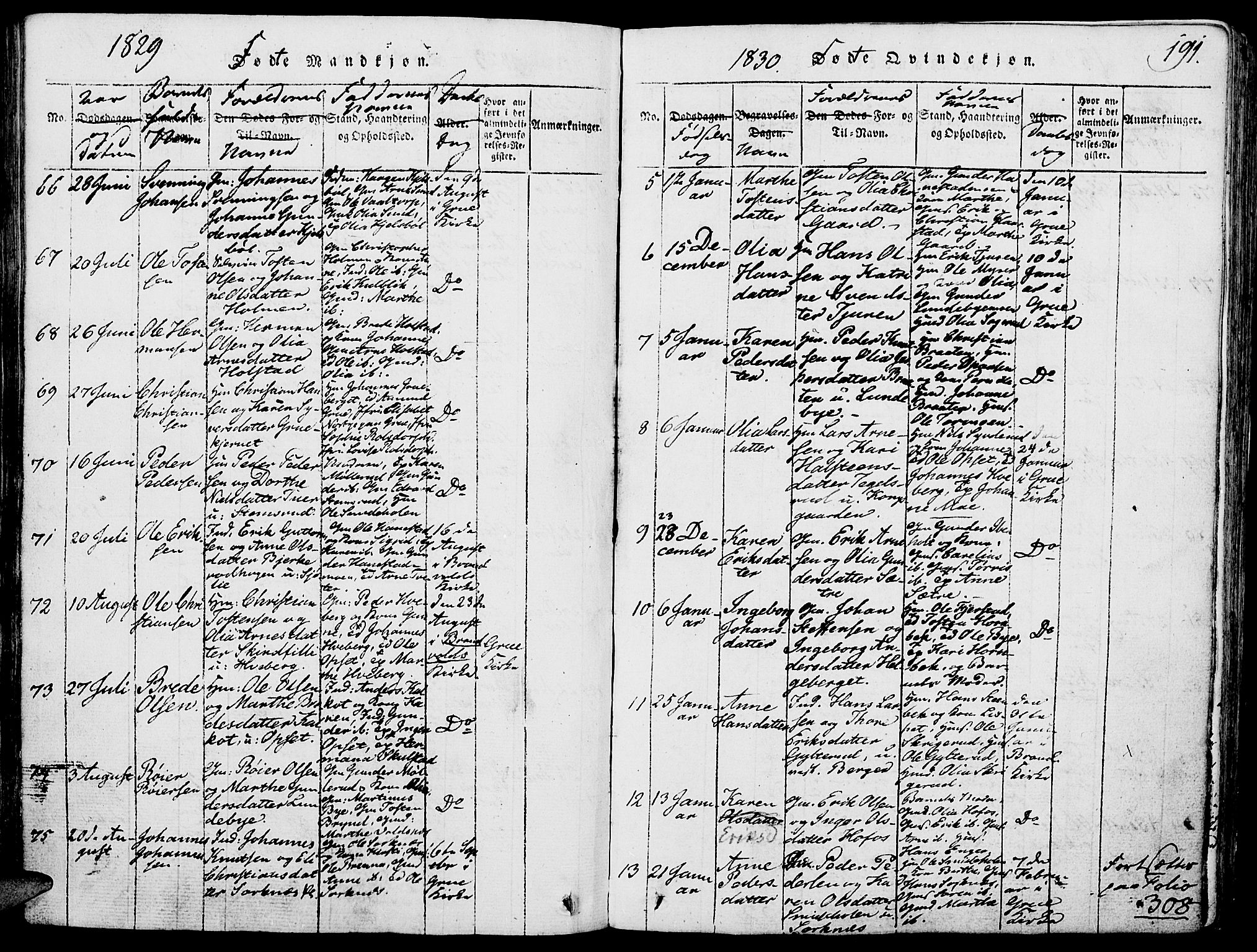 Grue prestekontor, AV/SAH-PREST-036/H/Ha/Haa/L0006: Ministerialbok nr. 6, 1814-1830, s. 191