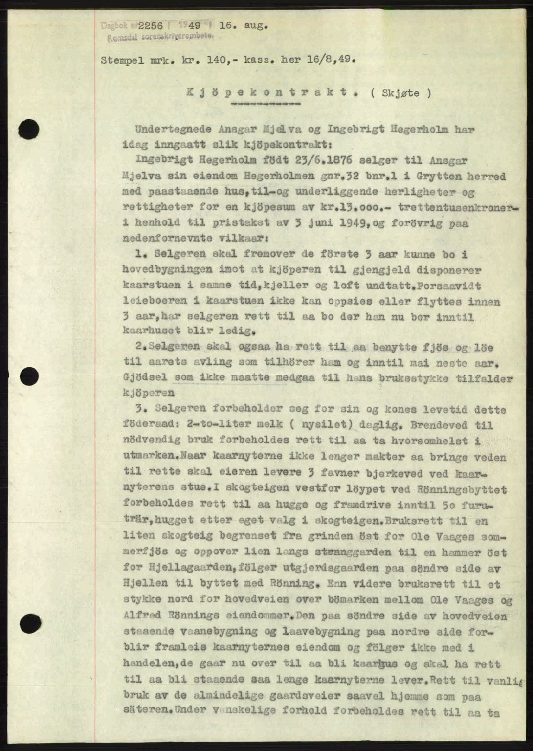 Romsdal sorenskriveri, SAT/A-4149/1/2/2C: Pantebok nr. A30, 1949-1949, Dagboknr: 2256/1949