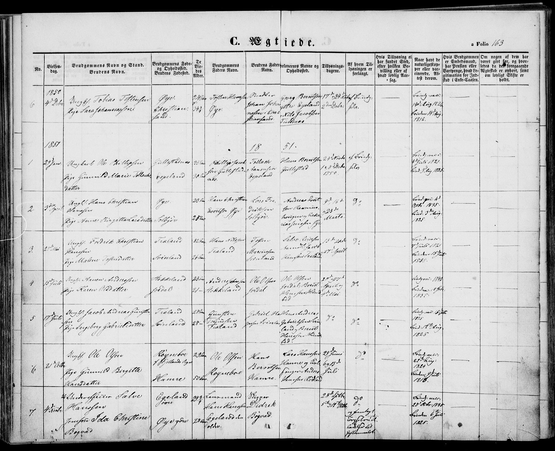 Kvinesdal sokneprestkontor, AV/SAK-1111-0026/F/Fa/Fab/L0005: Ministerialbok nr. A 5, 1844-1857, s. 163