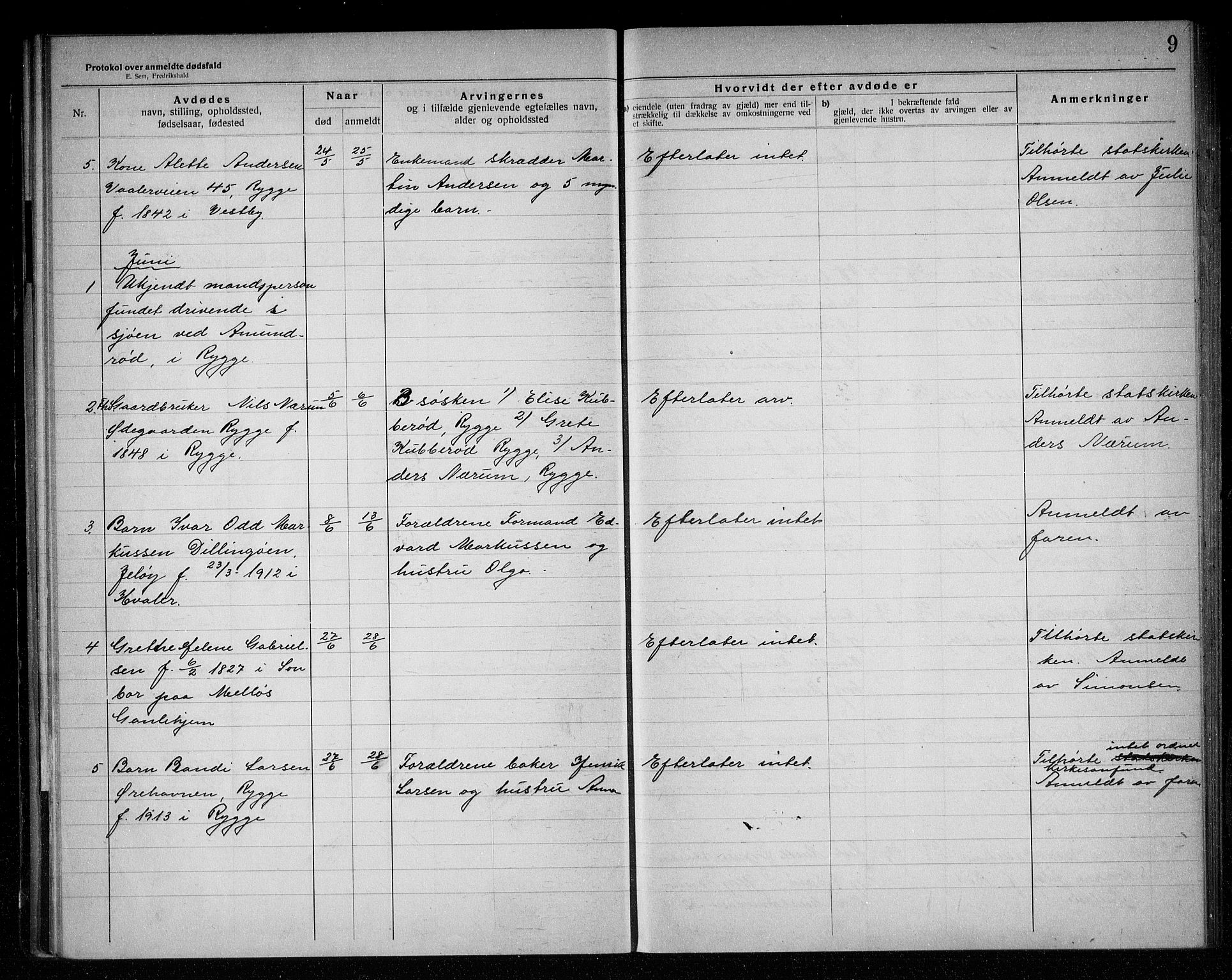 Rygge lensmannskontor, AV/SAO-A-10005/H/Ha/Haa/L0007: Dødsfallsprotokoll, 1920-1925, s. 9