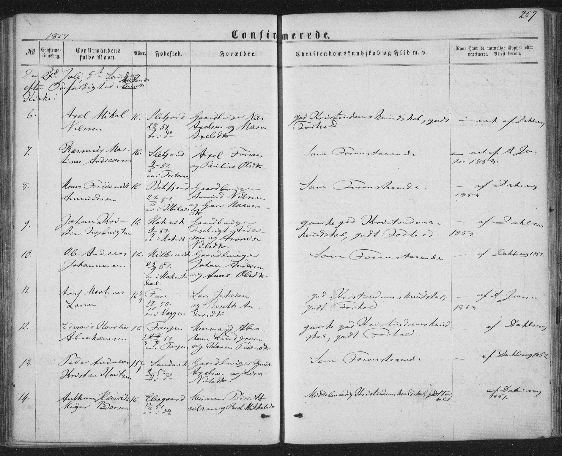 Ministerialprotokoller, klokkerbøker og fødselsregistre - Nordland, AV/SAT-A-1459/863/L0896: Ministerialbok nr. 863A08, 1861-1871, s. 257