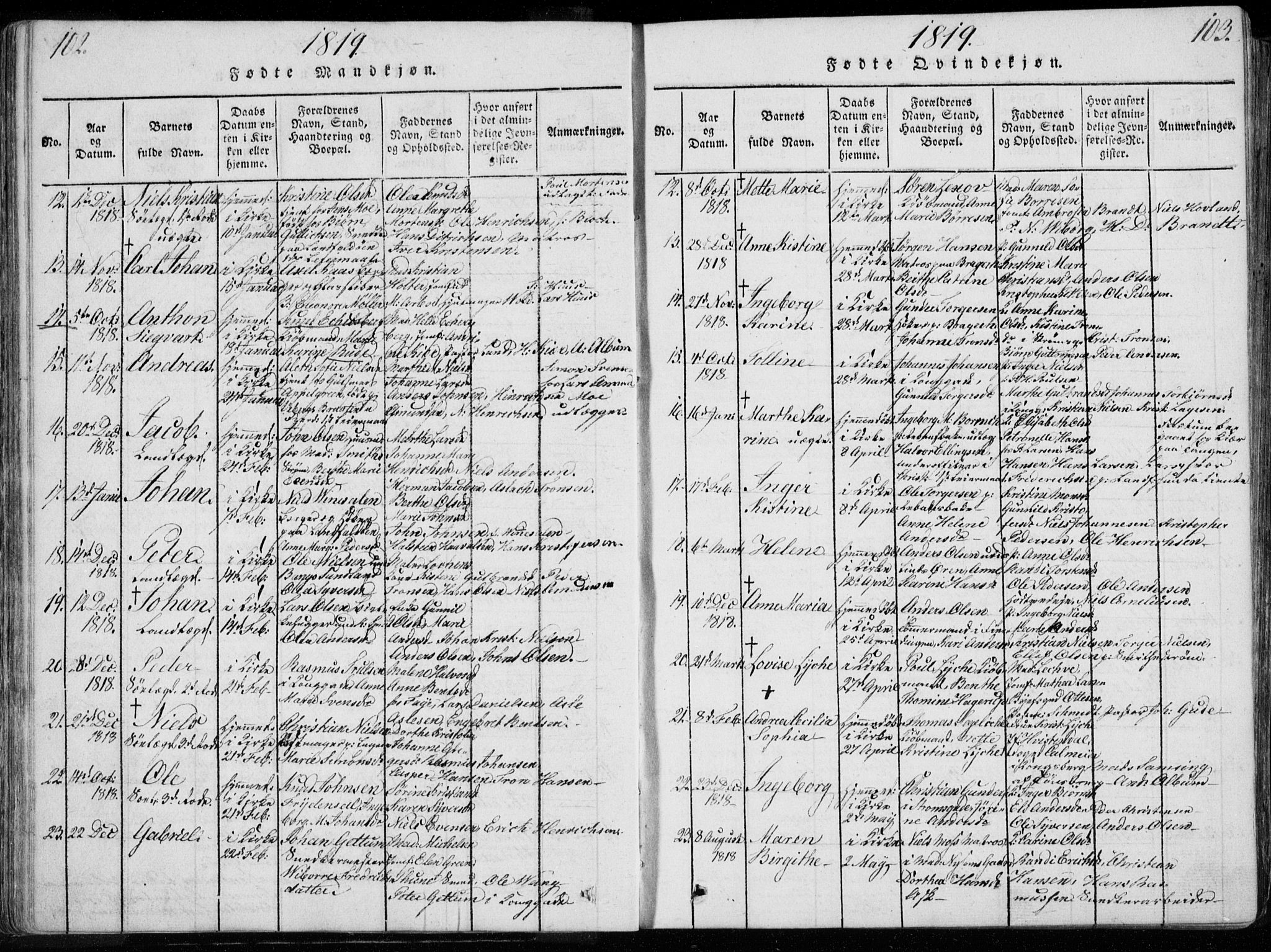Bragernes kirkebøker, SAKO/A-6/F/Fa/L0007: Ministerialbok nr. I 7, 1815-1829, s. 102-103
