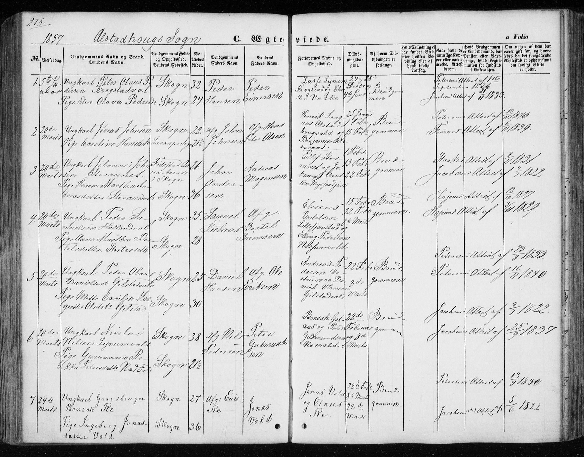 Ministerialprotokoller, klokkerbøker og fødselsregistre - Nord-Trøndelag, SAT/A-1458/717/L0154: Ministerialbok nr. 717A07 /1, 1850-1862, s. 275