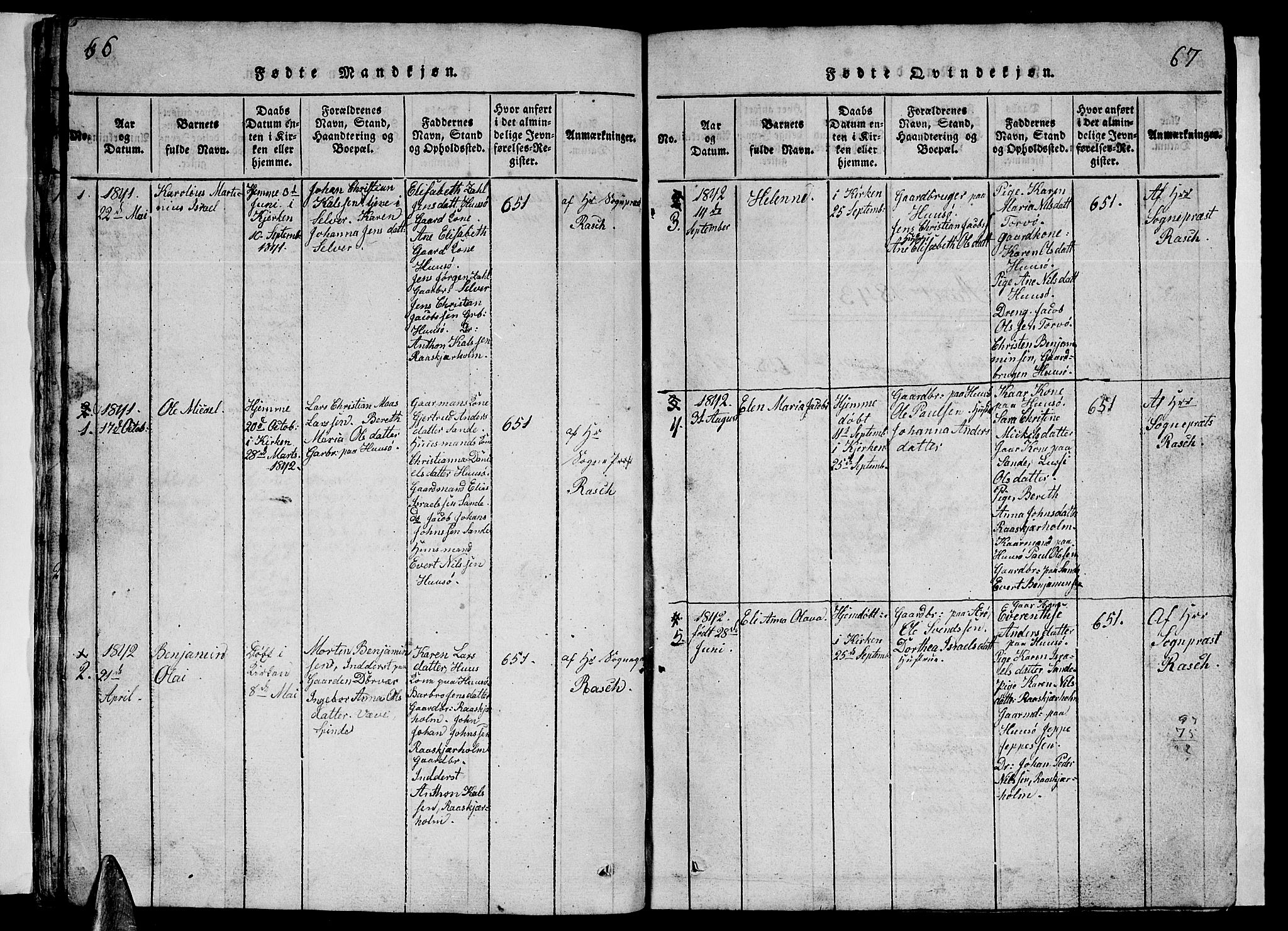 Ministerialprotokoller, klokkerbøker og fødselsregistre - Nordland, SAT/A-1459/840/L0581: Klokkerbok nr. 840C01, 1820-1873, s. 66-67