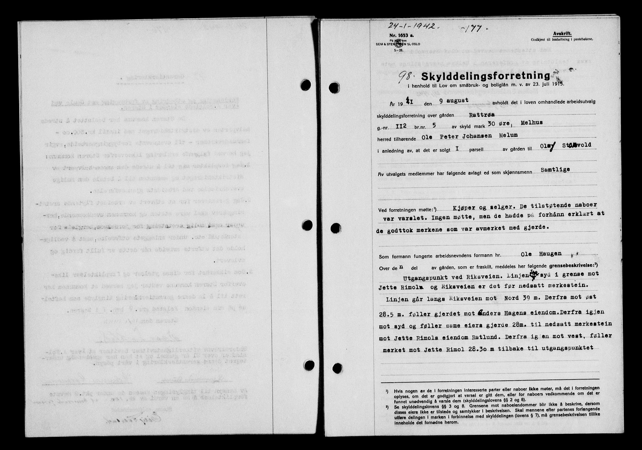 Gauldal sorenskriveri, SAT/A-0014/1/2/2C/L0054: Pantebok nr. 59, 1941-1942, Dagboknr: 98/1942
