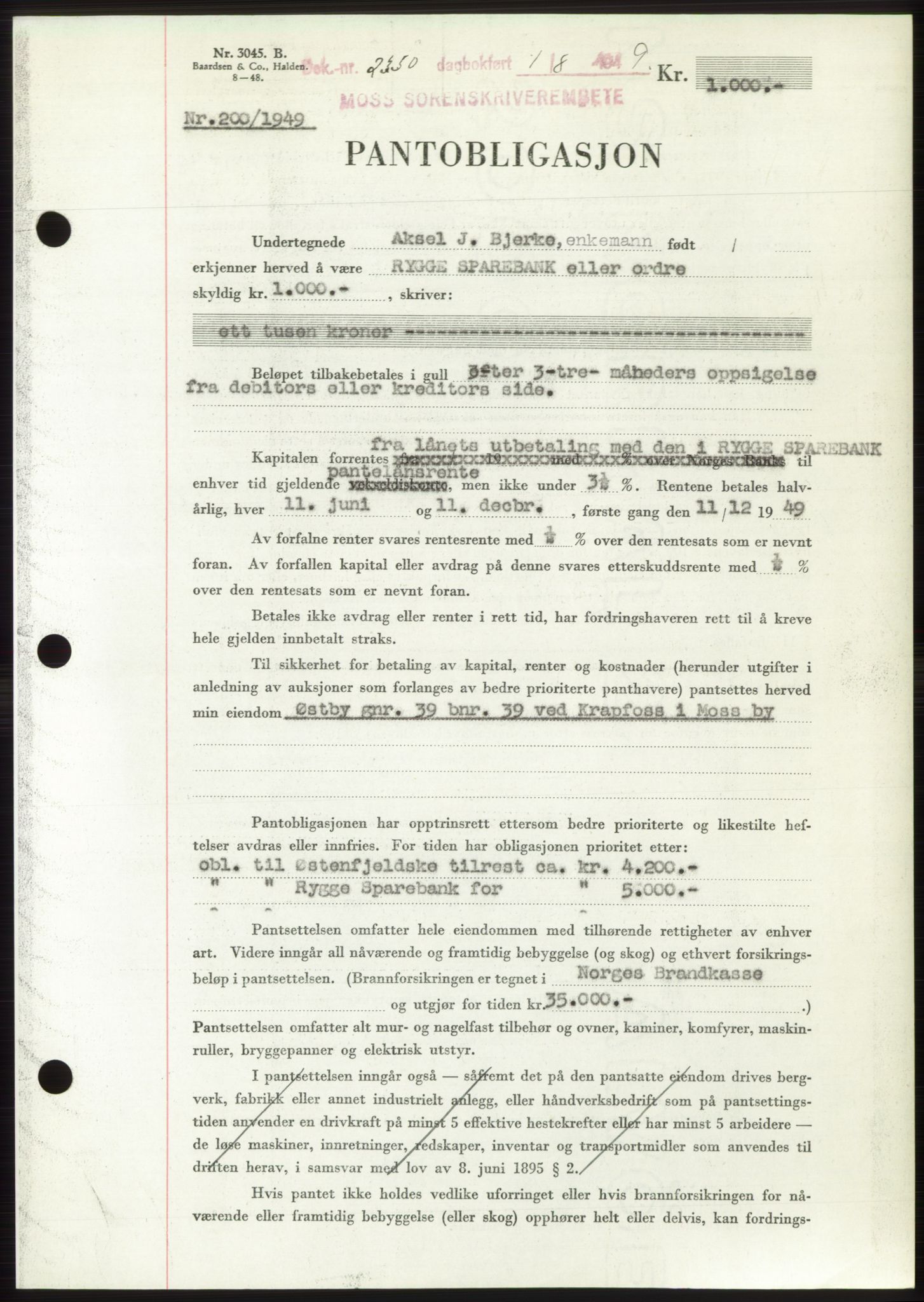 Moss sorenskriveri, SAO/A-10168: Pantebok nr. B22, 1949-1949, Dagboknr: 2350/1949