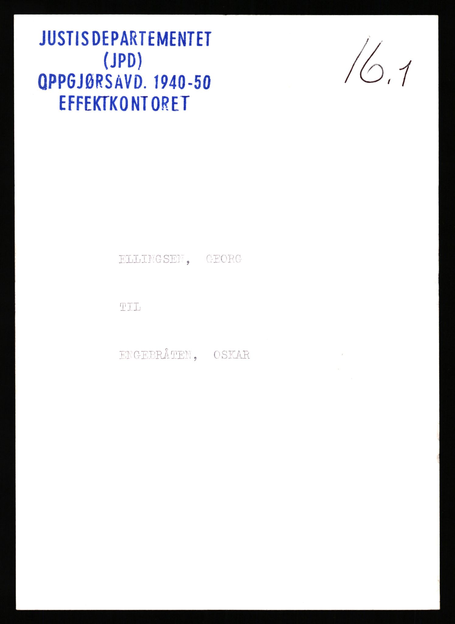 Justisdepartementet, Oppgjørsavdelingen, AV/RA-S-1056/G/Gb/L0016: Oppgaver over ettersøkte sivile effekter. Ellingsen, Georg - Eriksbråten, Hildor, 1940-1942, s. 1