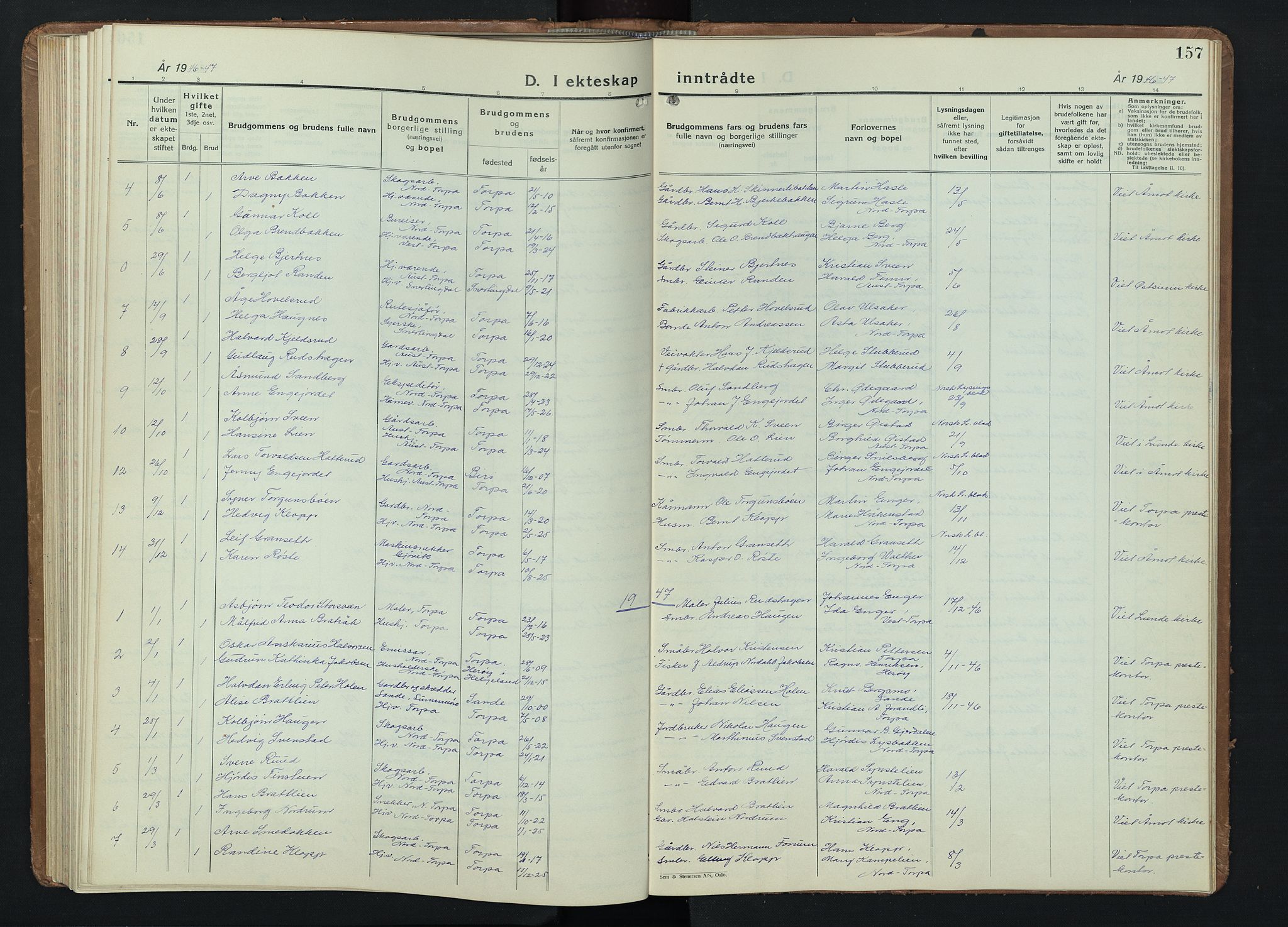 Nordre Land prestekontor, AV/SAH-PREST-124/H/Ha/Hab/L0004: Klokkerbok nr. 4, 1935-1954, s. 157