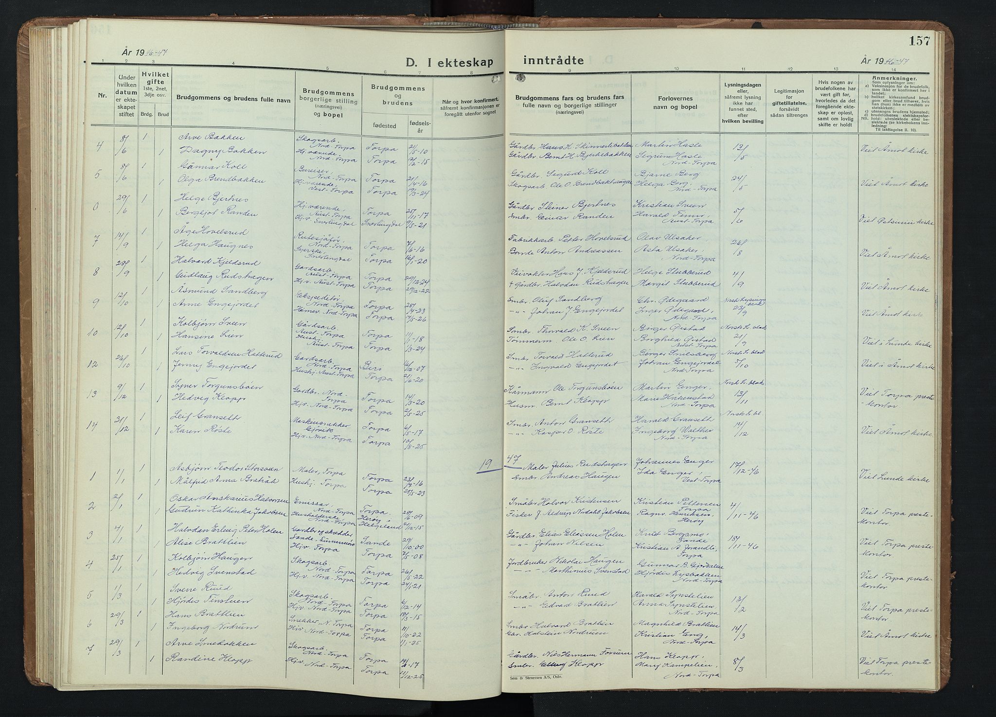 Nordre Land prestekontor, SAH/PREST-124/H/Ha/Hab/L0004: Klokkerbok nr. 4, 1935-1954, s. 157