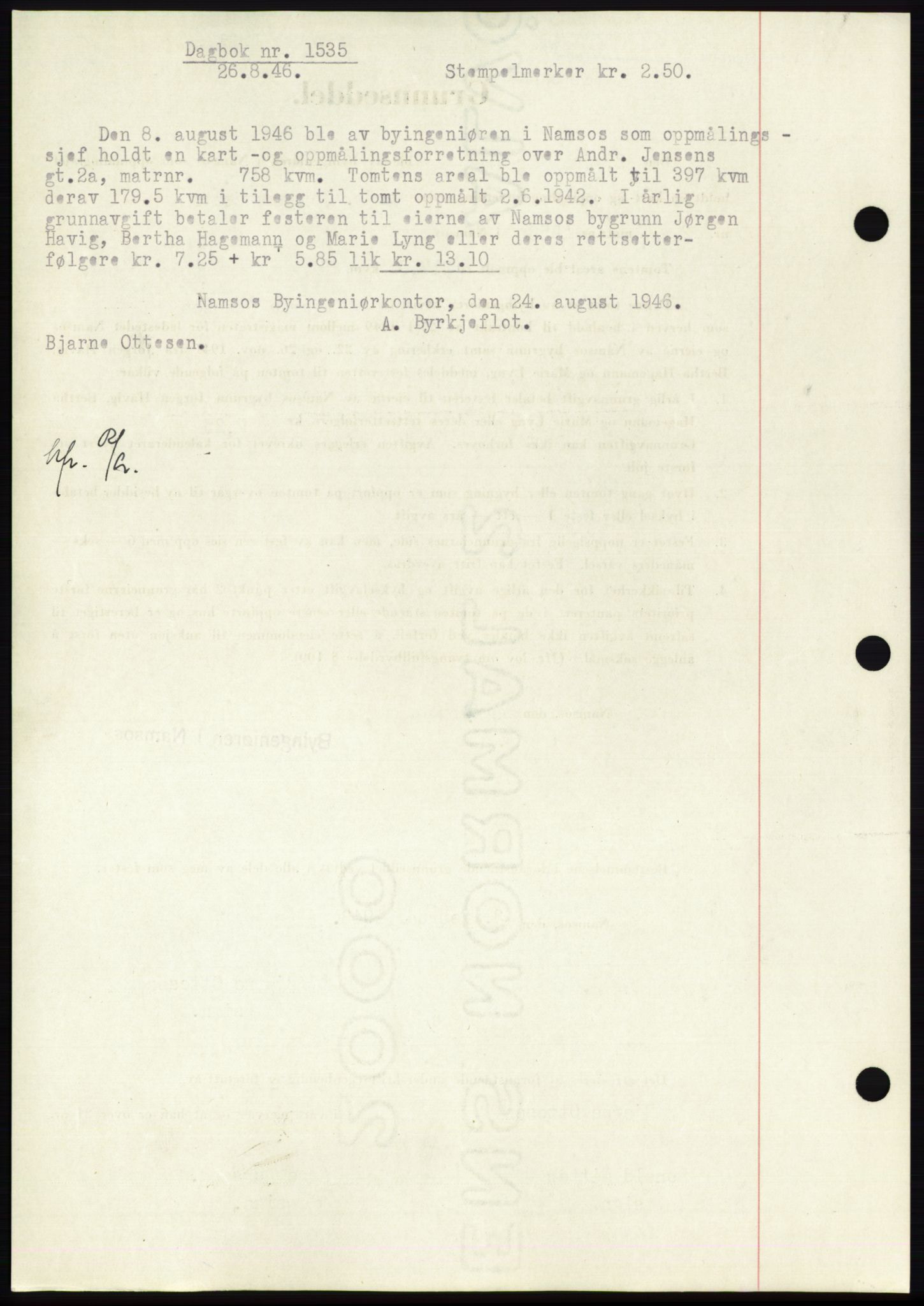 Namdal sorenskriveri, SAT/A-4133/1/2/2C: Pantebok nr. -, 1942-1943, Dagboknr: 1535/1943