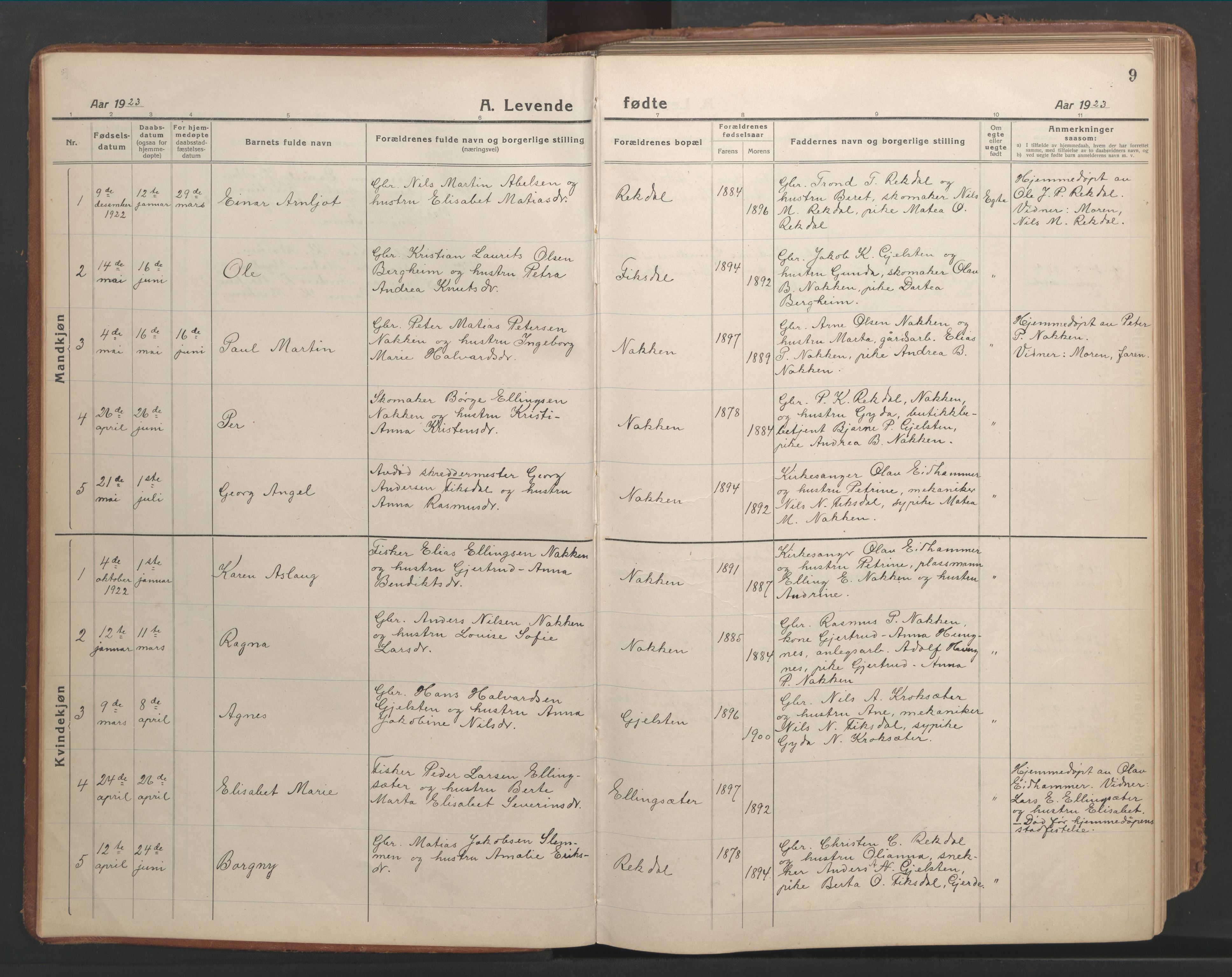 Ministerialprotokoller, klokkerbøker og fødselsregistre - Møre og Romsdal, AV/SAT-A-1454/540/L0542: Klokkerbok nr. 540C02, 1921-1967, s. 9