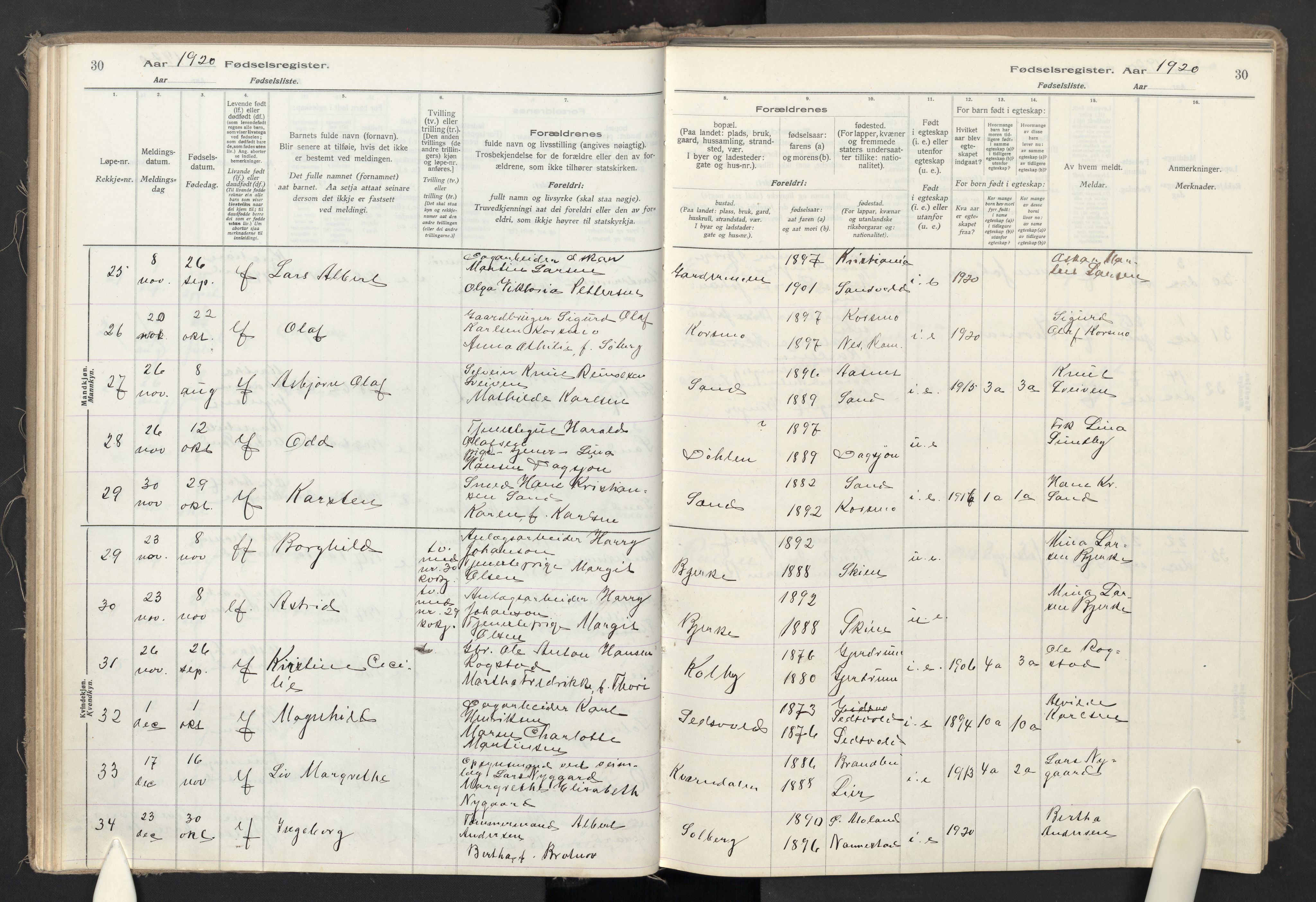Ullensaker prestekontor Kirkebøker, AV/SAO-A-10236a/J/Jb/L0001: Fødselsregister nr. II 1, 1916-1946, s. 30