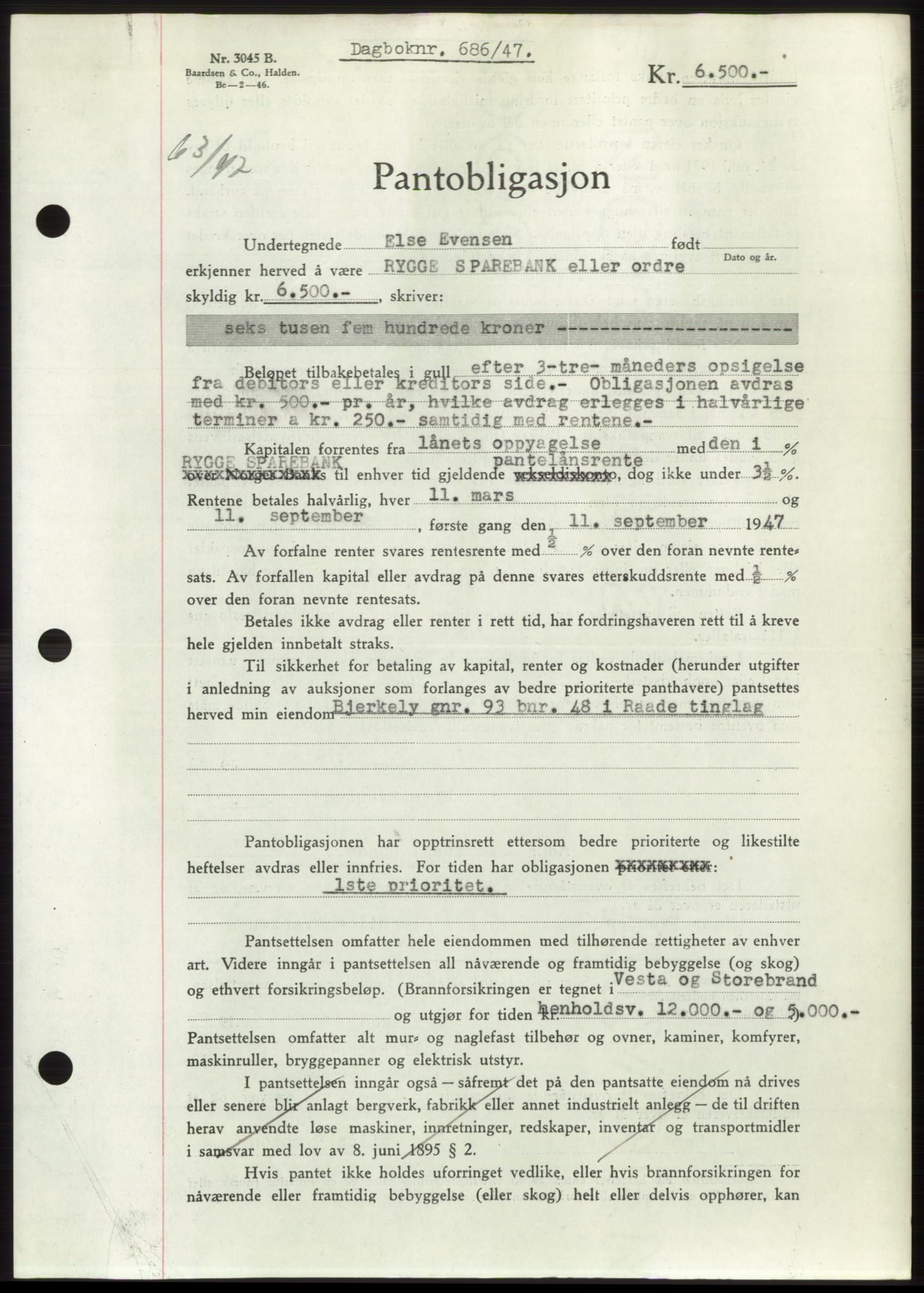 Moss sorenskriveri, SAO/A-10168: Pantebok nr. B16, 1946-1947, Dagboknr: 686/1947