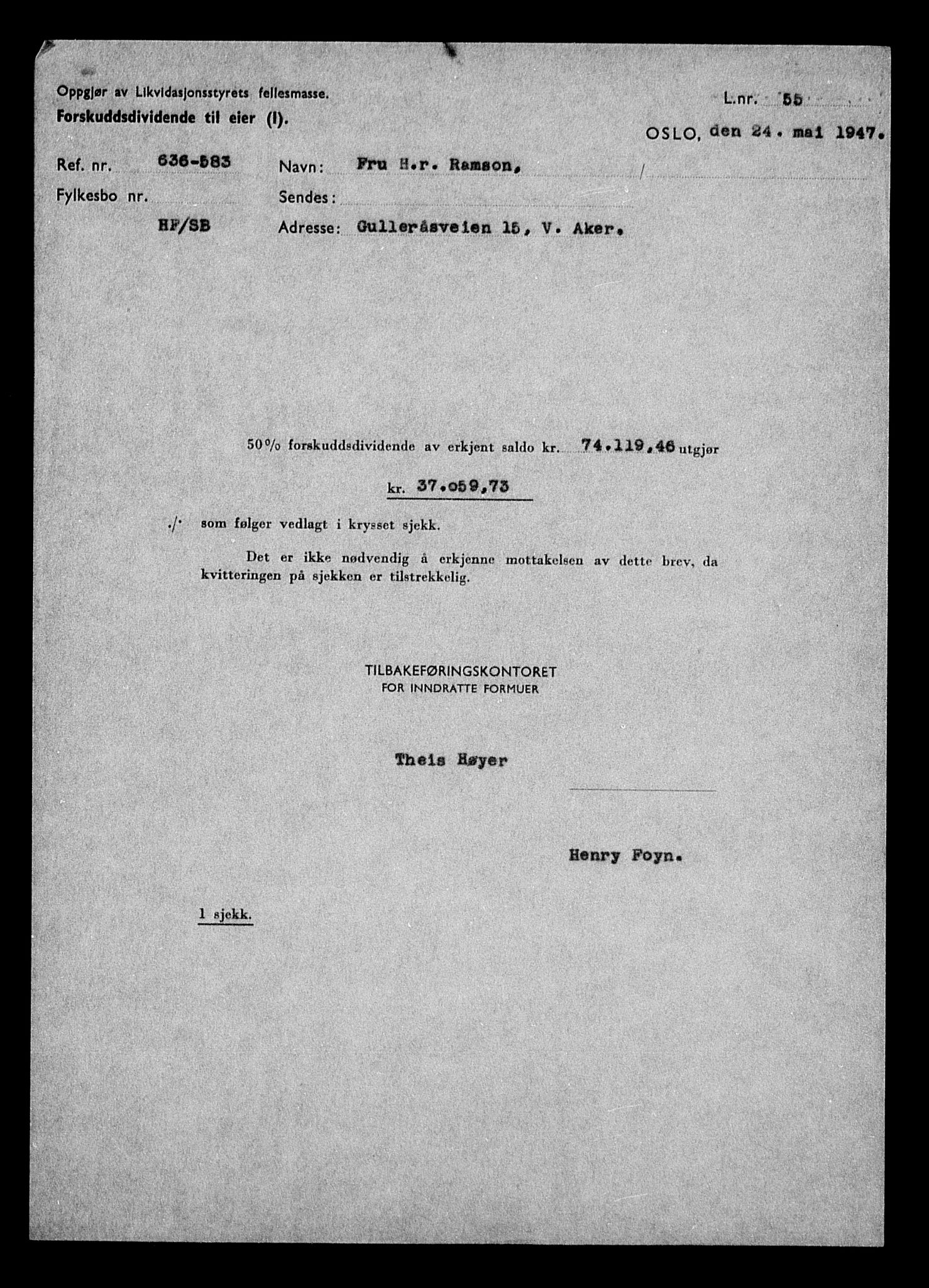 Justisdepartementet, Tilbakeføringskontoret for inndratte formuer, AV/RA-S-1564/H/Hc/Hcc/L0971: --, 1945-1947, s. 541