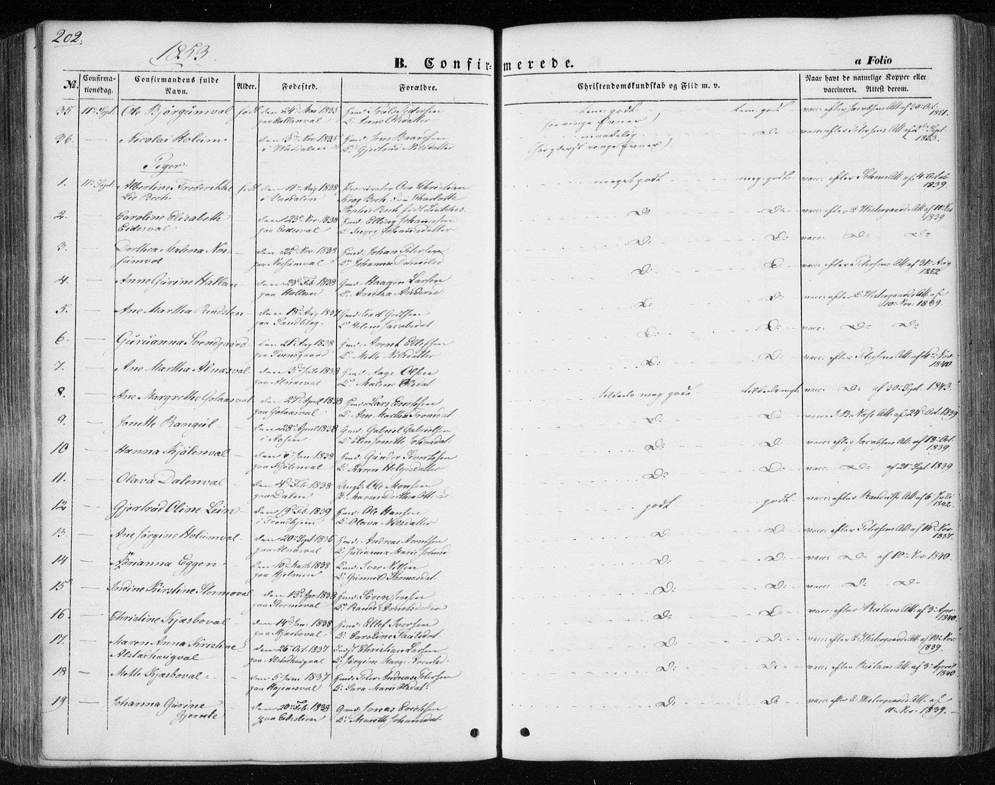 Ministerialprotokoller, klokkerbøker og fødselsregistre - Nord-Trøndelag, SAT/A-1458/717/L0154: Ministerialbok nr. 717A07 /1, 1850-1862, s. 202