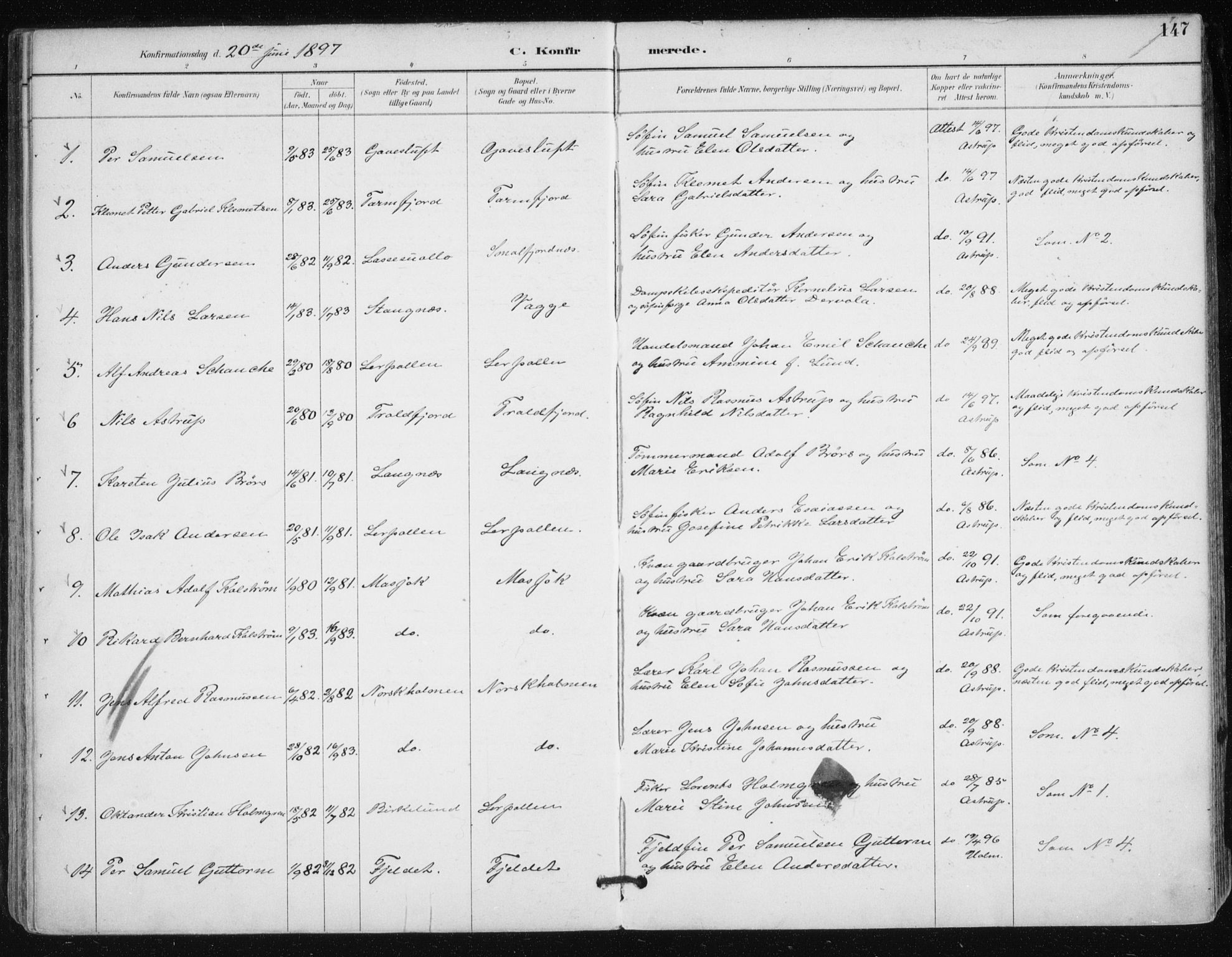 Tana sokneprestkontor, AV/SATØ-S-1334/H/Ha/L0005kirke: Ministerialbok nr. 5, 1891-1903, s. 147