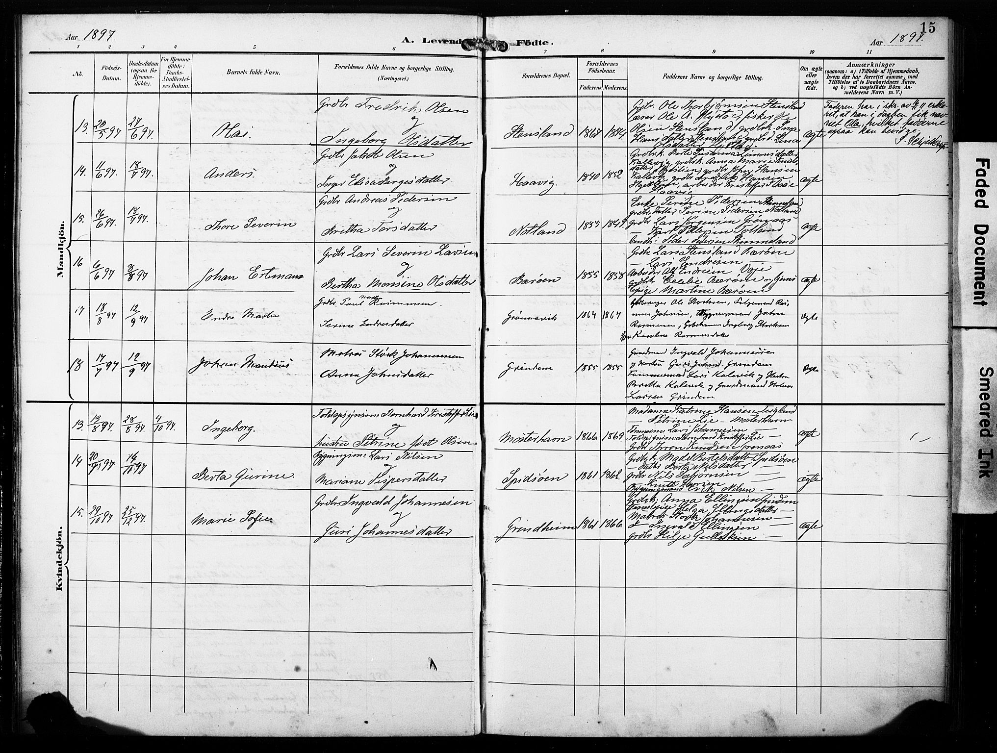 Finnås sokneprestembete, AV/SAB-A-99925/H/Ha/Haa/Haab/L0002: Ministerialbok nr. B 2, 1895-1906, s. 15