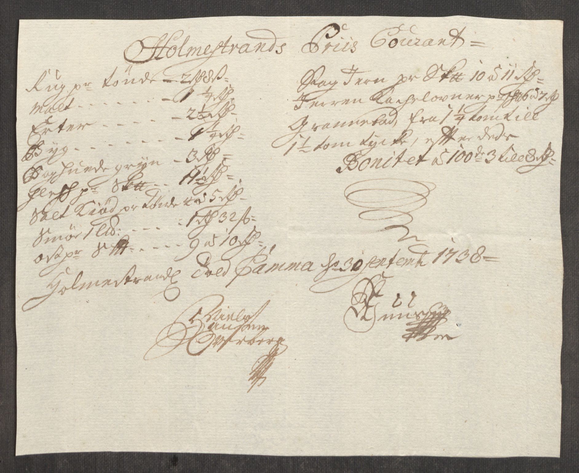 Rentekammeret inntil 1814, Realistisk ordnet avdeling, AV/RA-EA-4070/Oe/L0001: [Ø1]: Priskuranter, 1712-1739, s. 754