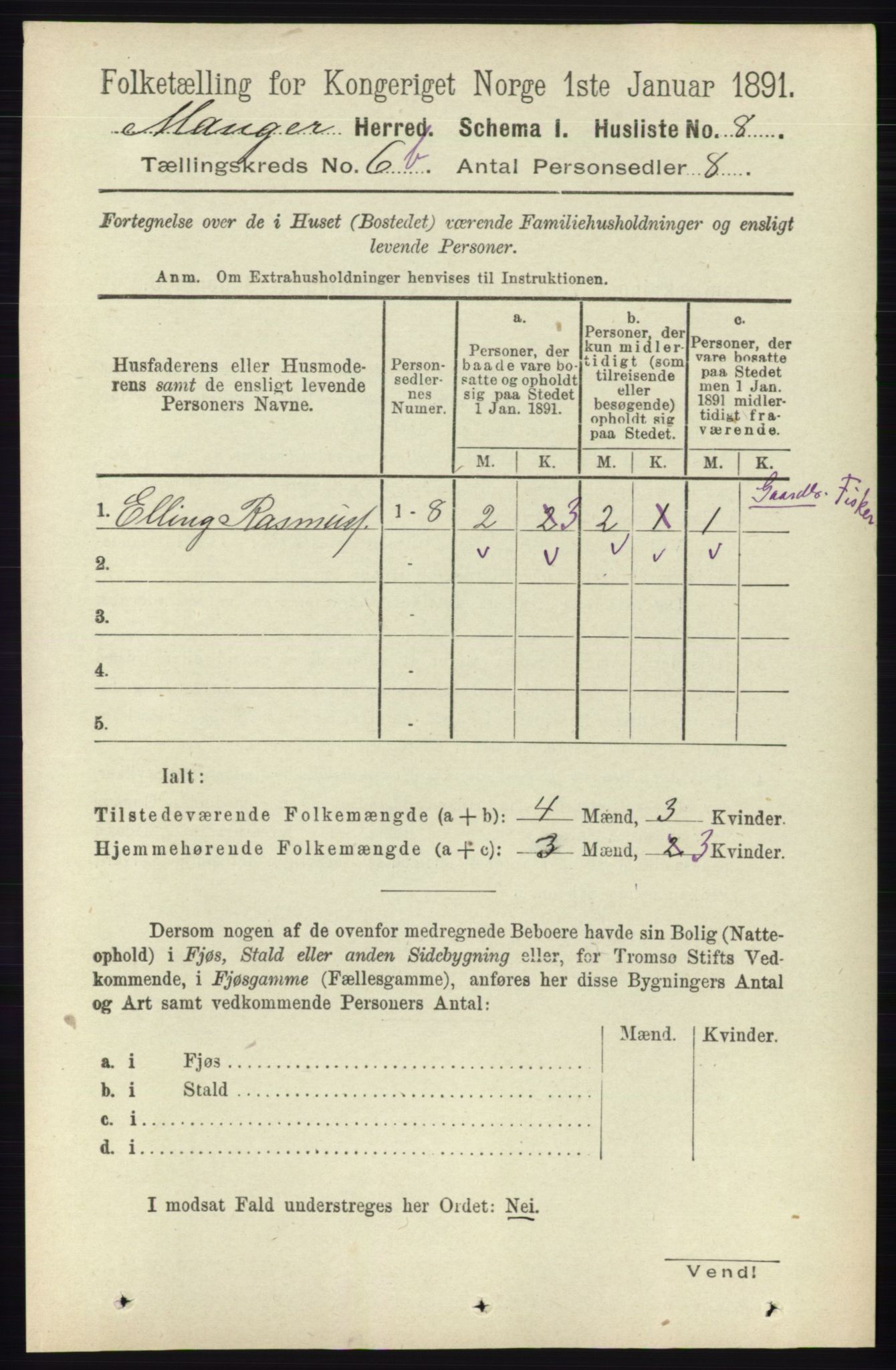 RA, Folketelling 1891 for 1261 Manger herred, 1891, s. 3952