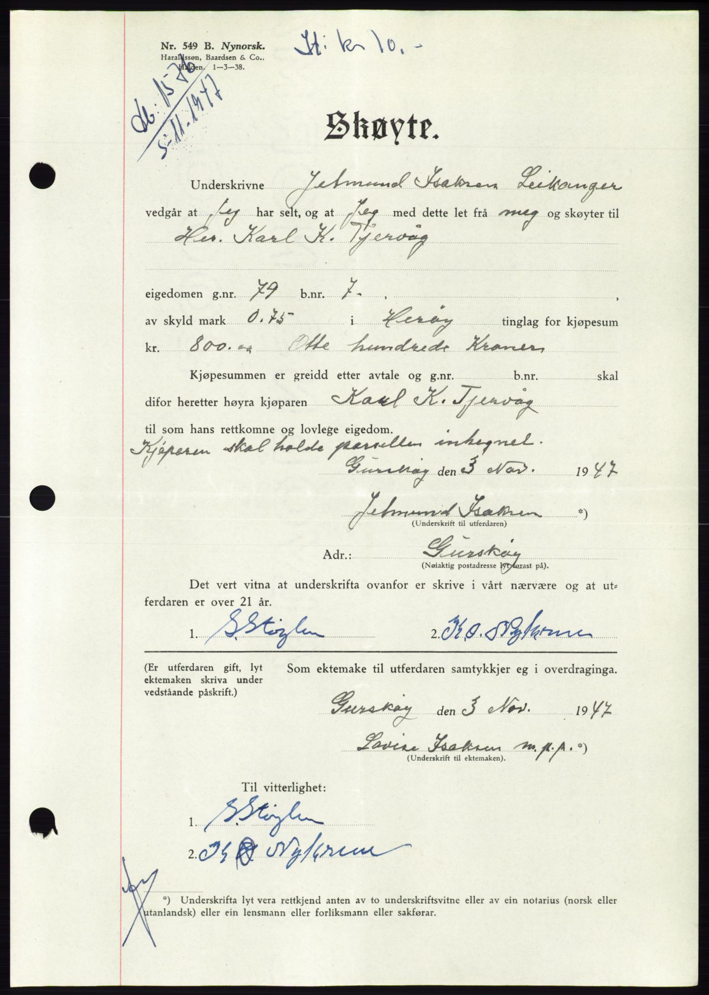 Søre Sunnmøre sorenskriveri, SAT/A-4122/1/2/2C/L0081: Pantebok nr. 7A, 1947-1948, Dagboknr: 1576/1947