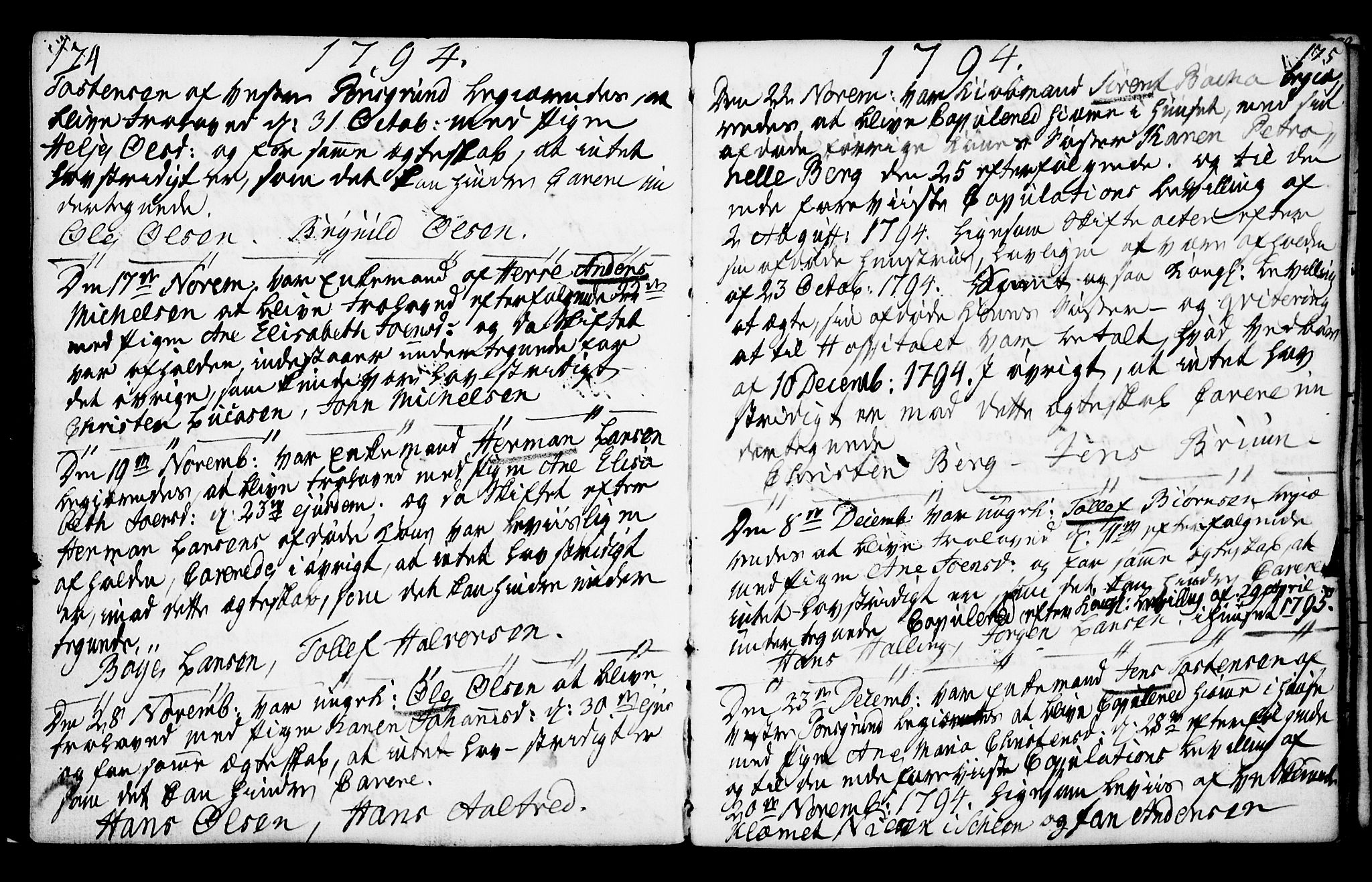 Porsgrunn kirkebøker , AV/SAKO-A-104/F/Fa/L0003: Ministerialbok nr. 3, 1764-1814, s. 174-175
