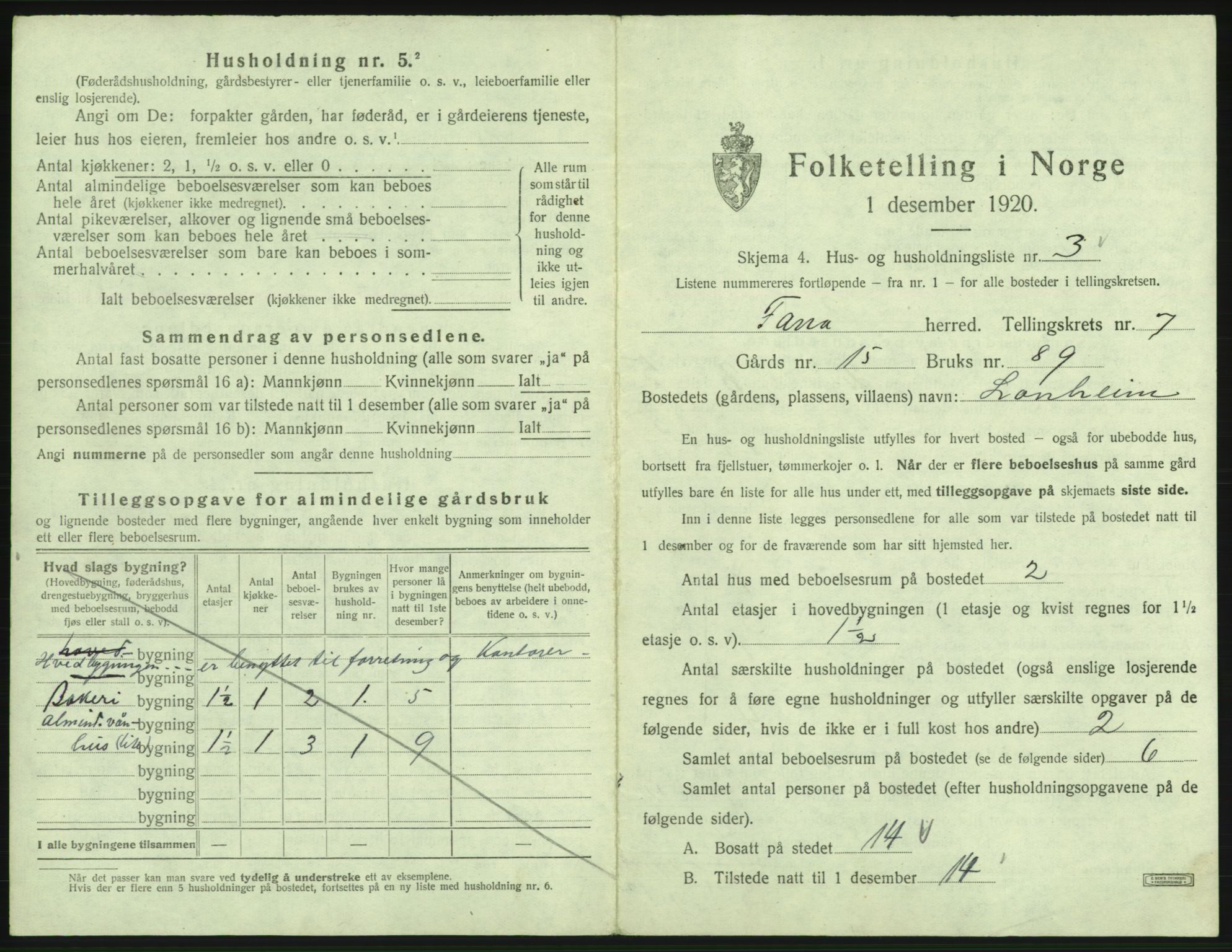 SAB, Folketelling 1920 for 1249 Fana herred, 1920, s. 1238