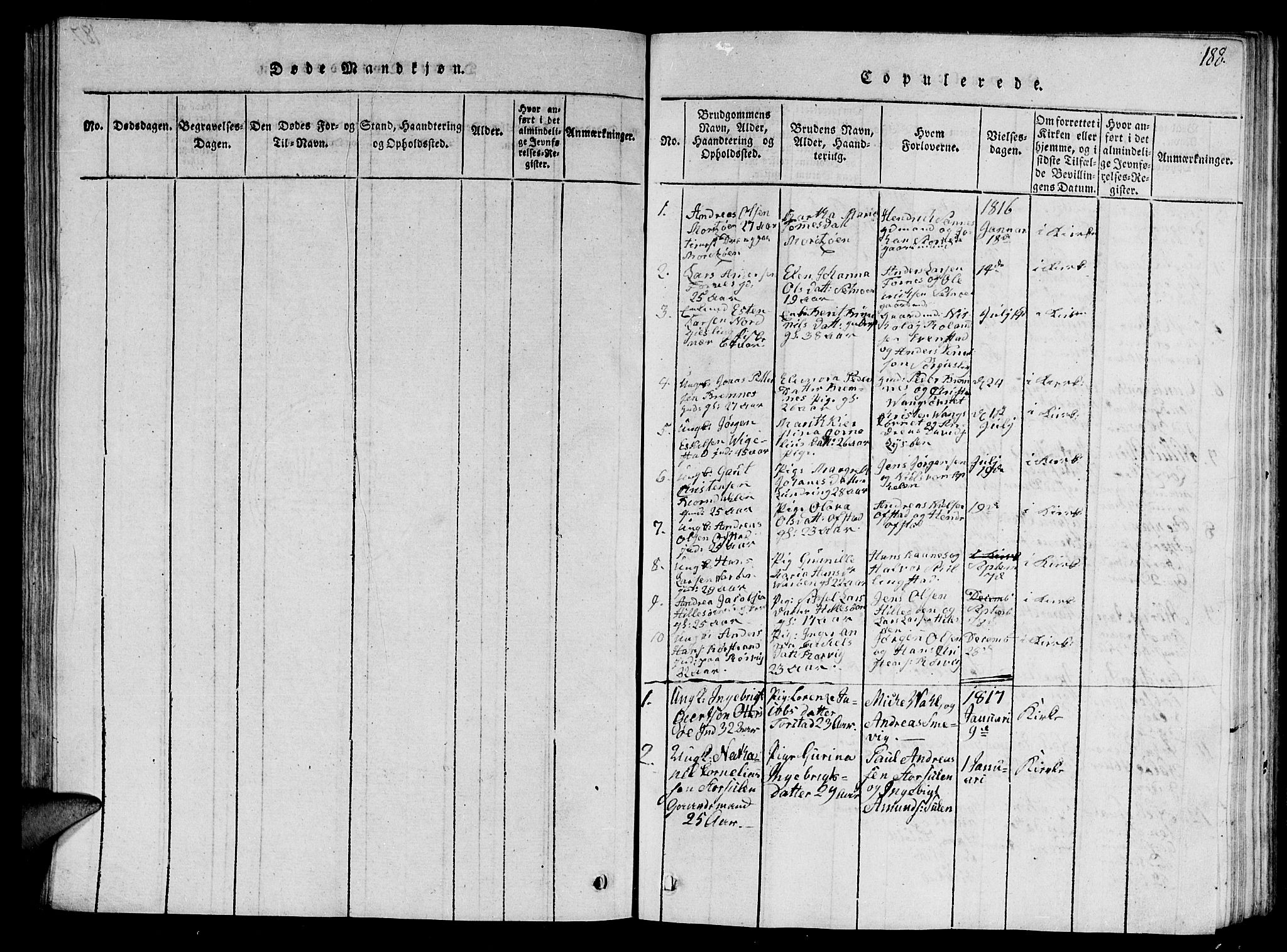 Ministerialprotokoller, klokkerbøker og fødselsregistre - Nord-Trøndelag, AV/SAT-A-1458/784/L0679: Klokkerbok nr. 784C01 /1, 1816-1822, s. 188