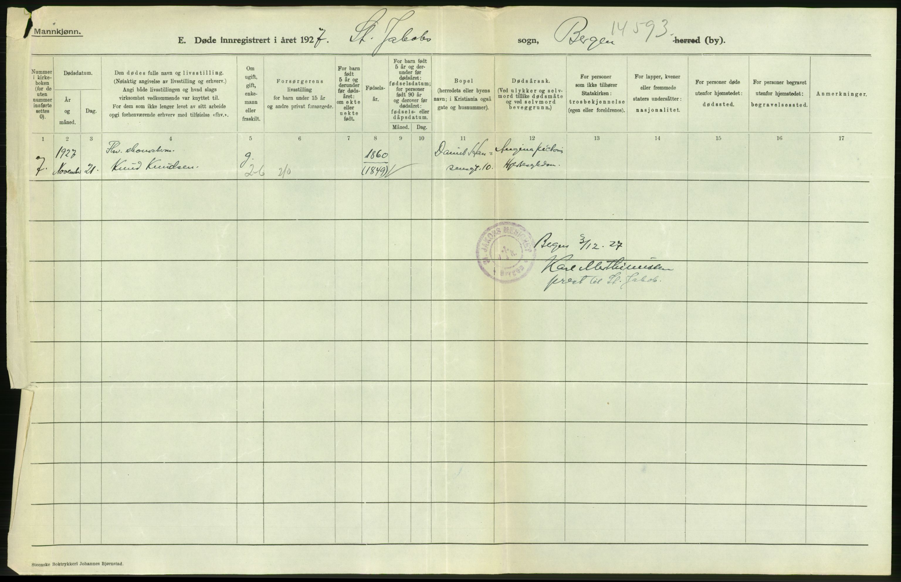 Statistisk sentralbyrå, Sosiodemografiske emner, Befolkning, RA/S-2228/D/Df/Dfc/Dfcg/L0028: Bergen: Gifte, døde., 1927, s. 642