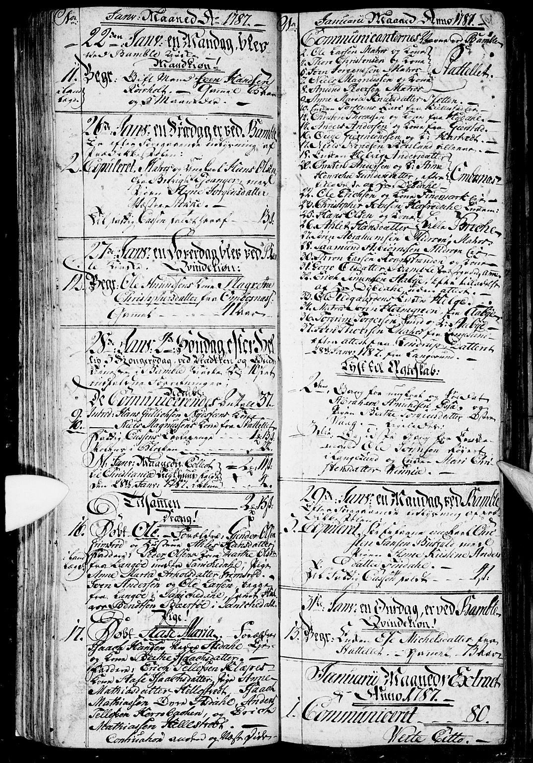 Bamble kirkebøker, AV/SAKO-A-253/G/Ga/L0001: Klokkerbok nr. I 1, 1785-1793