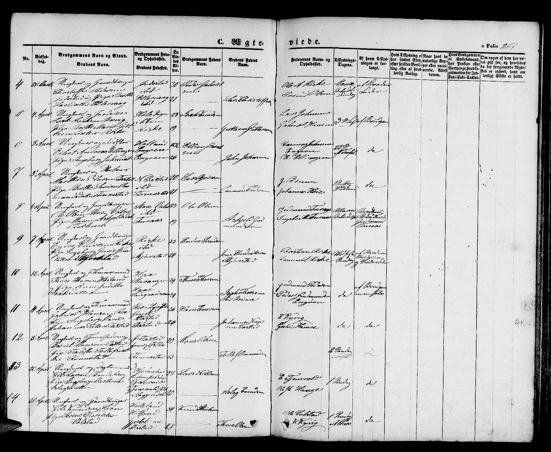 Hetland sokneprestkontor, AV/SAST-A-101826/30/30BB/L0003: Klokkerbok nr. B 3, 1863-1877, s. 267