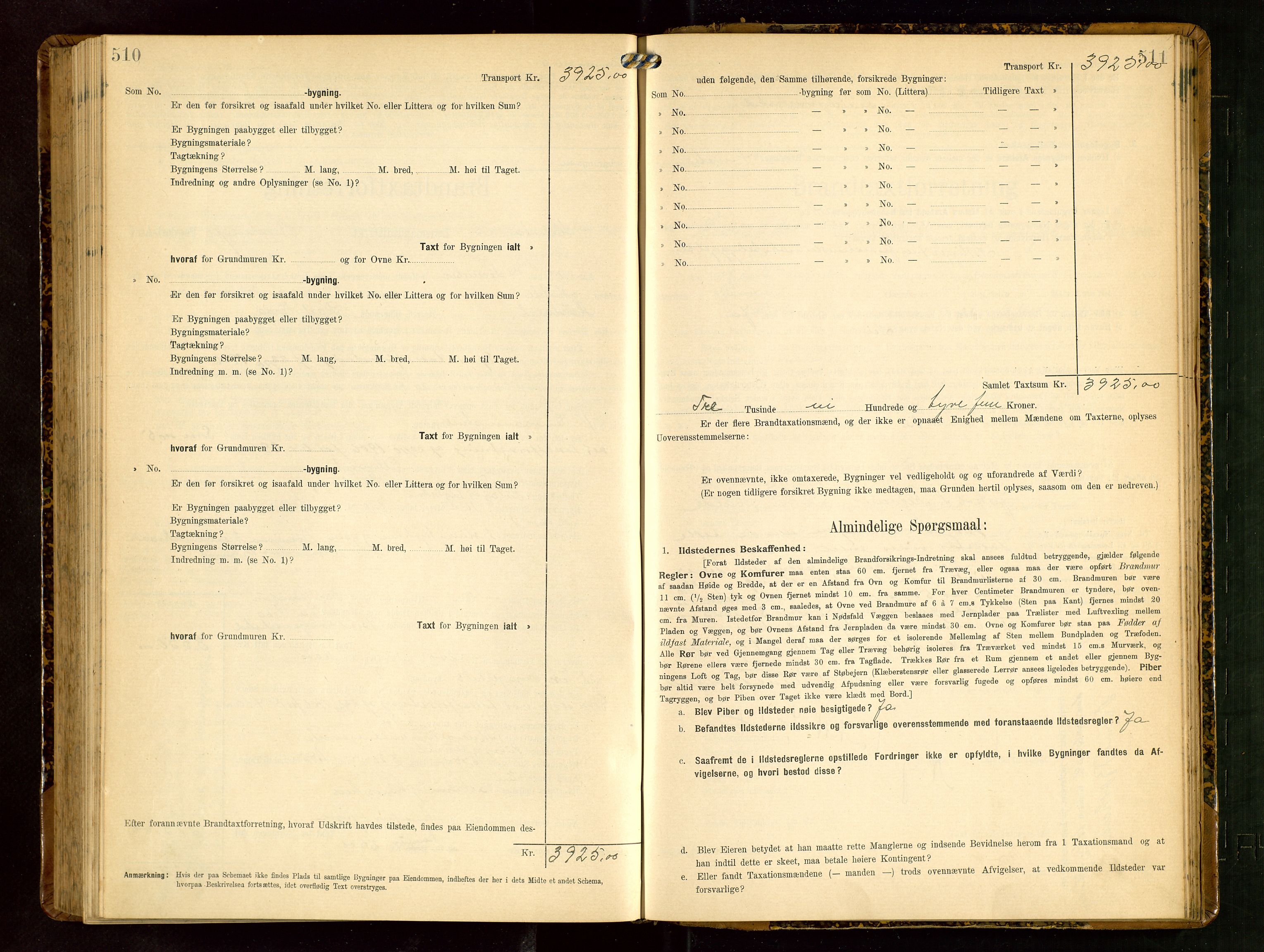 Håland lensmannskontor, AV/SAST-A-100100/Gob/L0003: Branntakstprotokoll - skjematakst. Register i boken., 1909-1910, s. 510-511