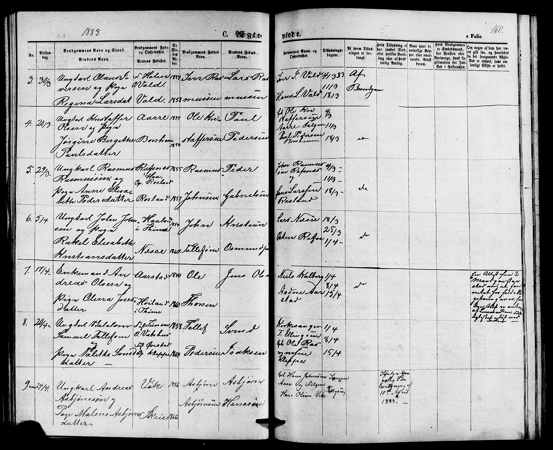 Klepp sokneprestkontor, AV/SAST-A-101803/001/3/30BB/L0003: Klokkerbok nr. B 3, 1876-1888, s. 160