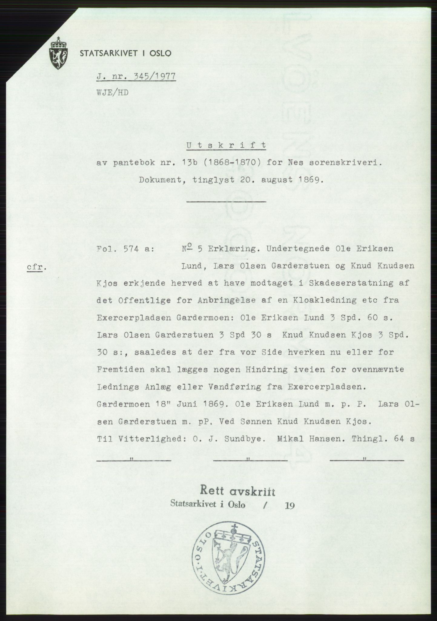 Statsarkivet i Oslo, SAO/A-10621/Z/Zd/L0036: Avskrifter, j.nr 88-2903/1977, 1977, s. 41