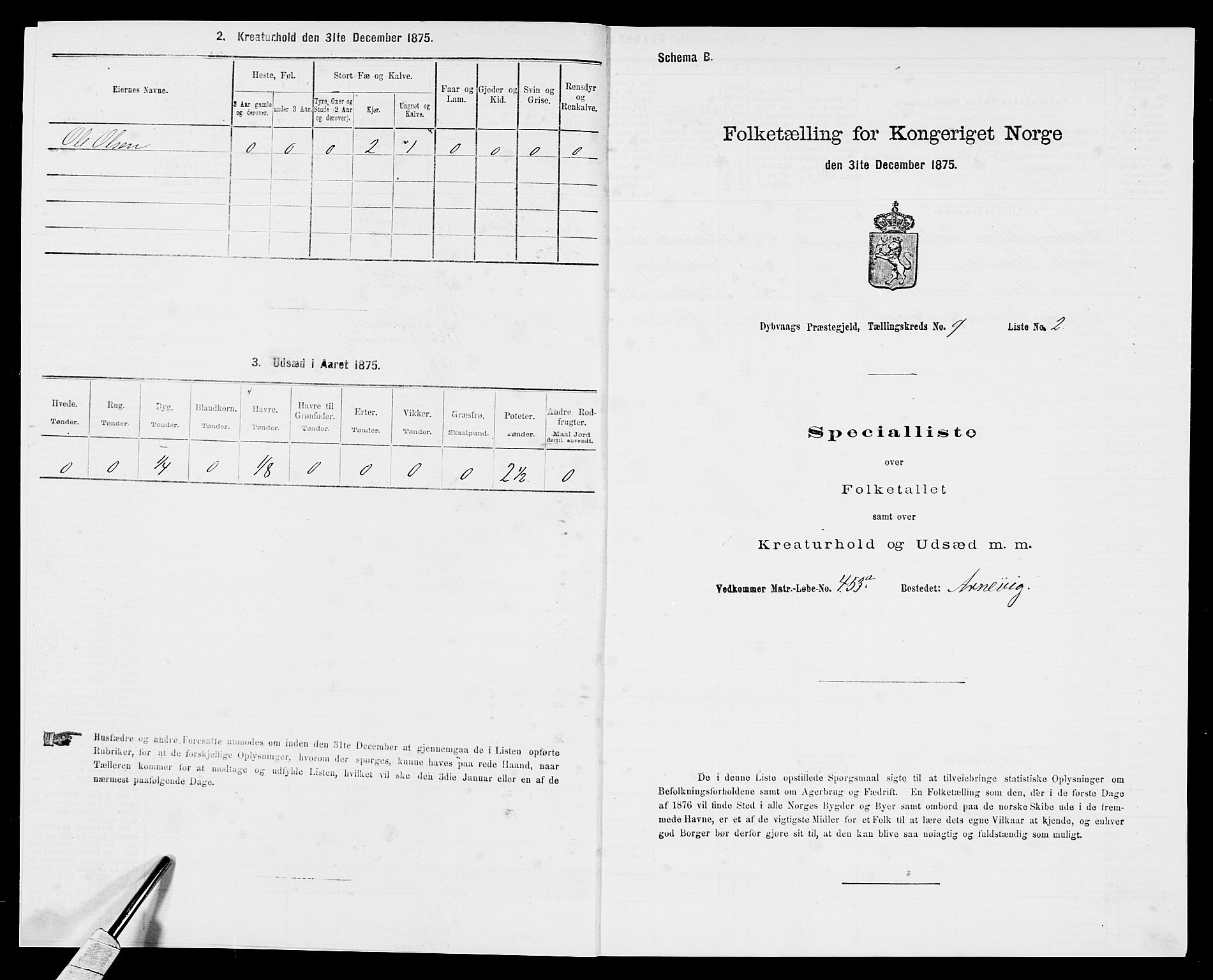 SAK, Folketelling 1875 for 0915P Dypvåg prestegjeld, 1875, s. 1111