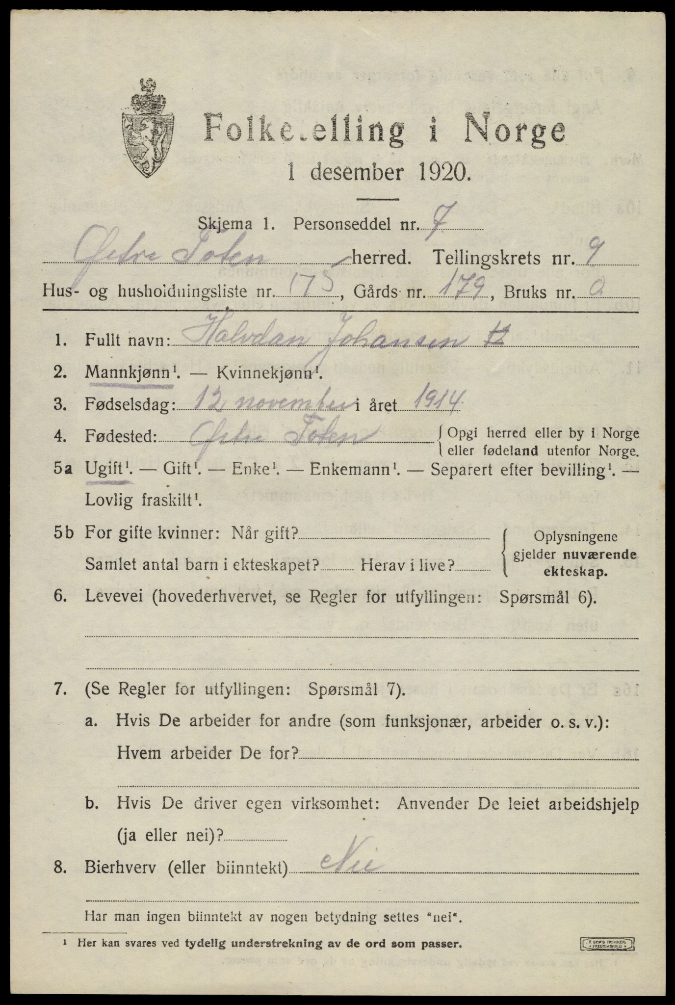 SAH, Folketelling 1920 for 0528 Østre Toten herred, 1920, s. 20354